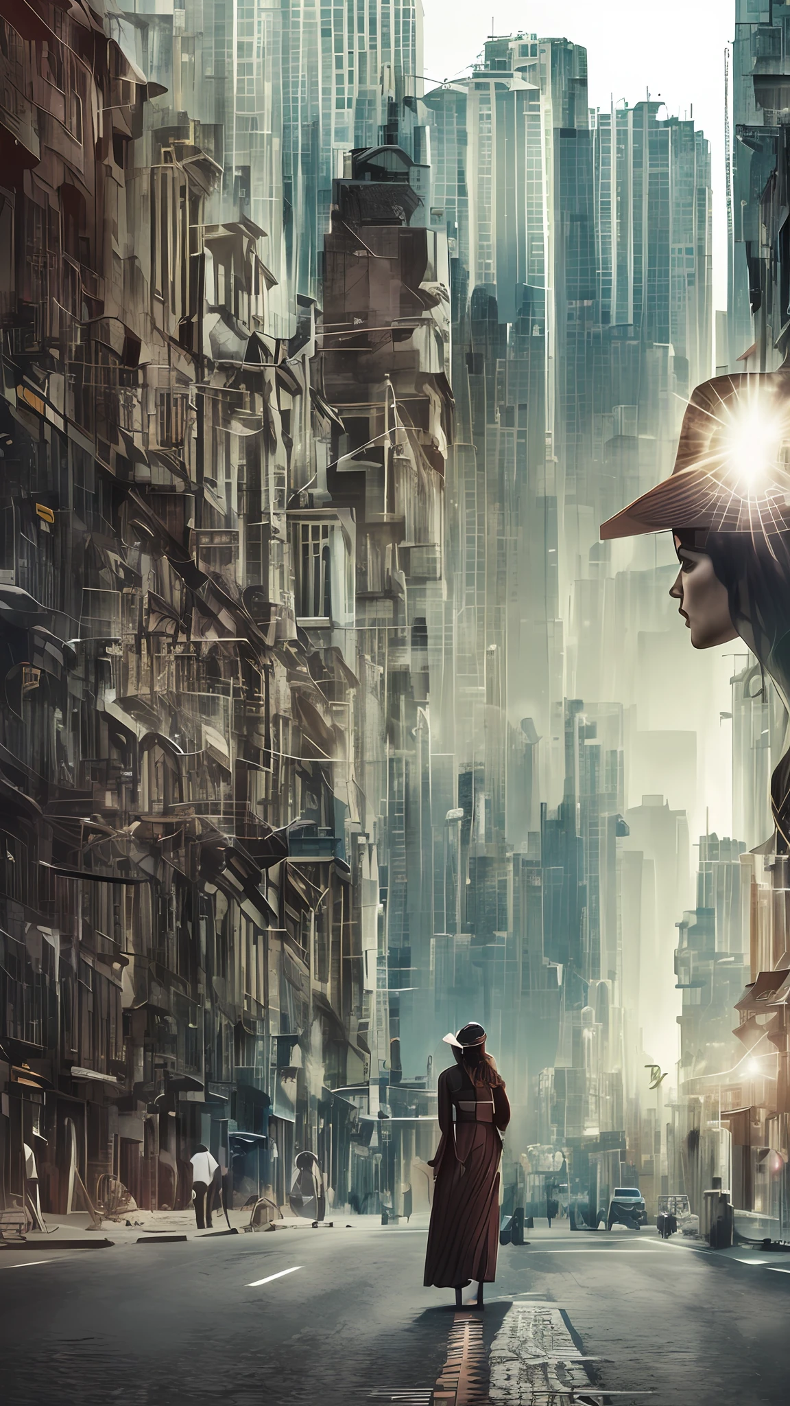 Dublex style, woman ((one woman)), dystopian city