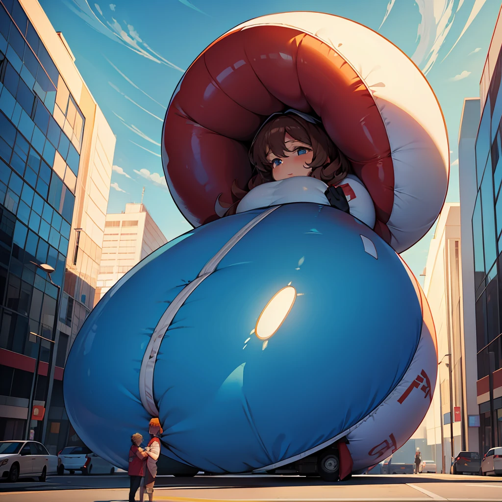 Mother becomes inflatable getting bigger but tries to hide from her son