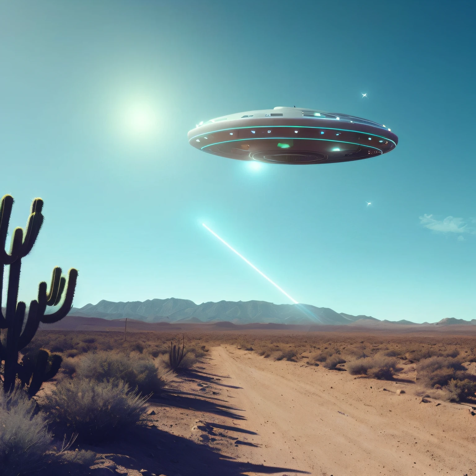 disco voador super detalhado, nave espacial sobrevoando um deserto com pessoas ao fundo, alien abduction, Rapto de OVNIs, aliens invading earth, ufo aliens, populated with aliens and people, ufo attack, Pouso de OVNIs, ufologia, Alien invasion, OVNI com lasers, of a ufo propulsion system, extraterrestre, ufo lighting, alien spaceship, depicted as a scifi scene, mechanical marvel, robotic presence, (steel metal, Foco claro , Uplighting , cores vibrantes, obra-prima, 8k