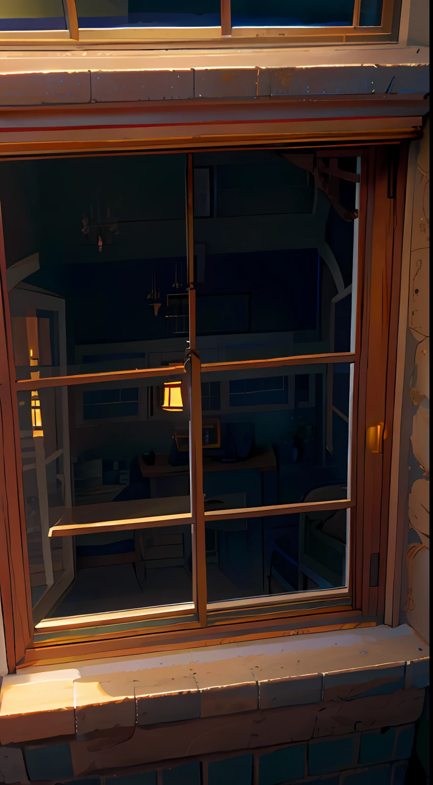 There is a window，There is a shelf inside，There is a clock on it, window open, Open the window at night, window, Partially glazed, window to night time, window in foreground, natural light window, sliding glass windows, French doors and windows, Window lighting, glass window, big window, window at the center, Look through the window frame, Window light