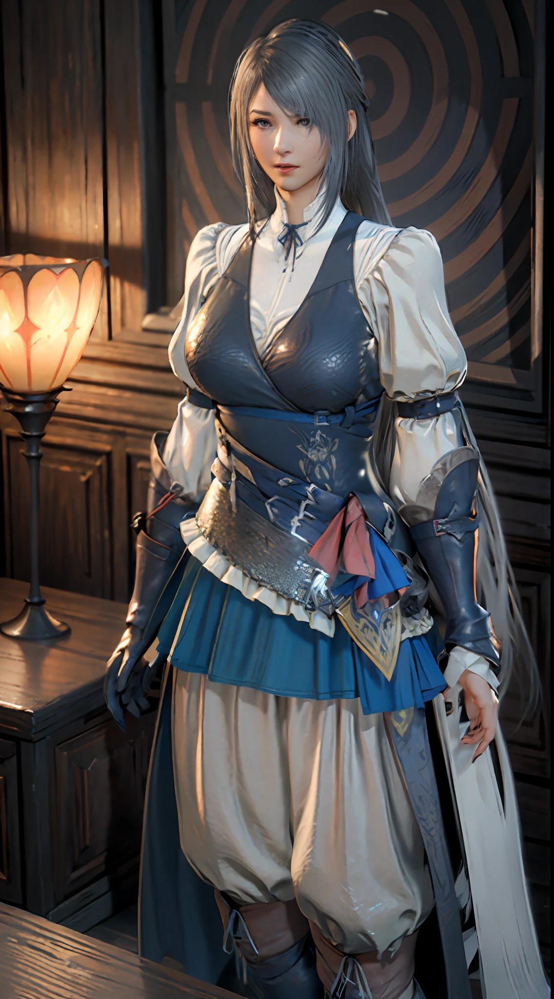 ((Unreal Engine 5)), Realistic Rendering, Excellent, (Full samurai armor), (breastplate armor), (Cloak), (samurai helm), looking on camera, standing on studio, beautiful face, makeup, CGImix, (photorealism:1.2), ultrarealistic uhd face, (huge fake boobs:1.4), (gigantic breasts:1.1), (muscle abs), (big butt), (wide hips), (thick thighs), slim waist, hourglass figure, half body, ((glowing skin)), ((shiny skin)), Realistic body, ((she is sexy body)), ((clean skin)), photorealistic, bokeh, motion blur, masterpiece, highres, 1080P, super detail, textured skin.