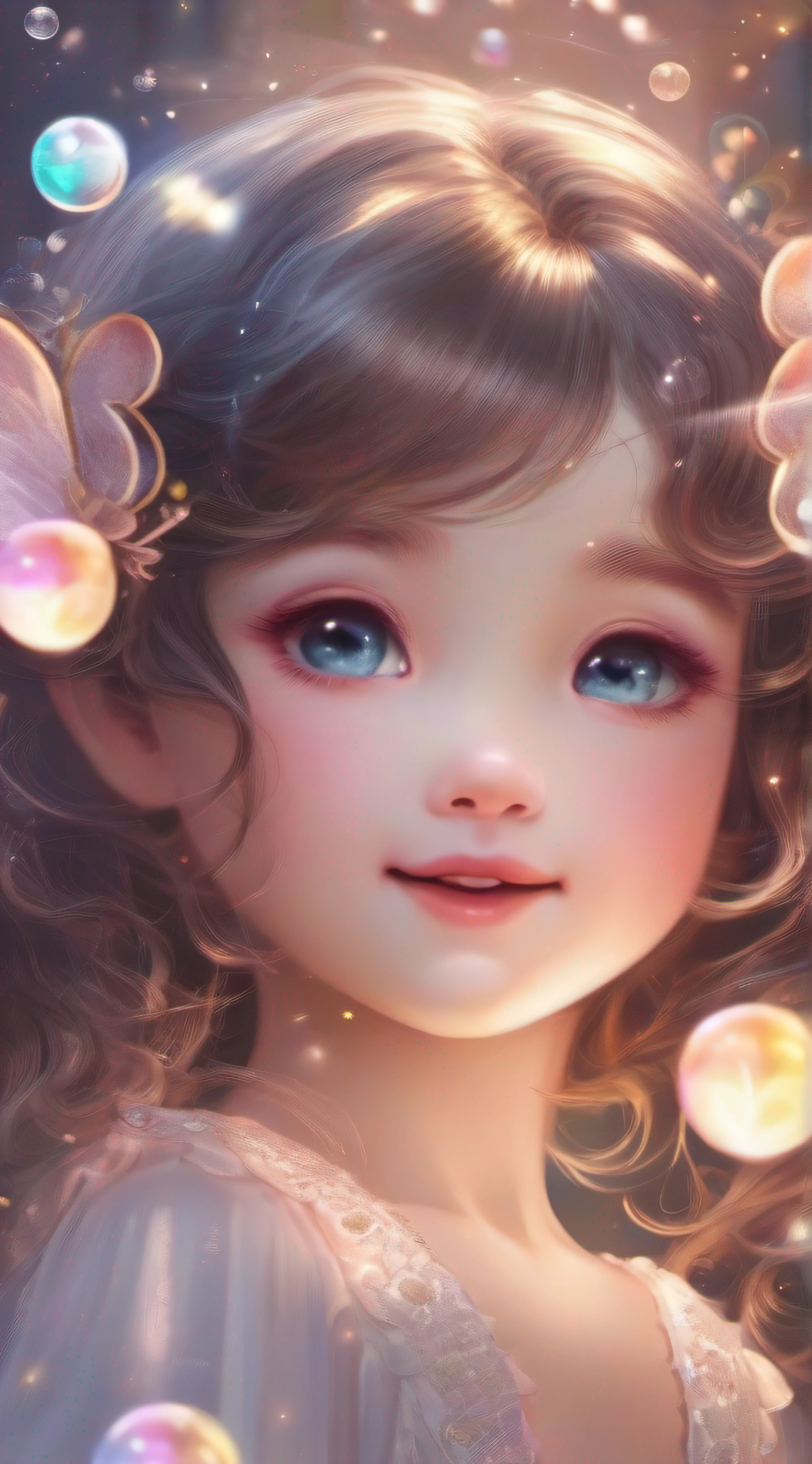 Cute Angel、Cute smile、Rosa、shimmer、beautidful eyes、stele、Happy smile、delight、A delightful、optic、shimmer、glad、kawaii art、Soap bubbles of light