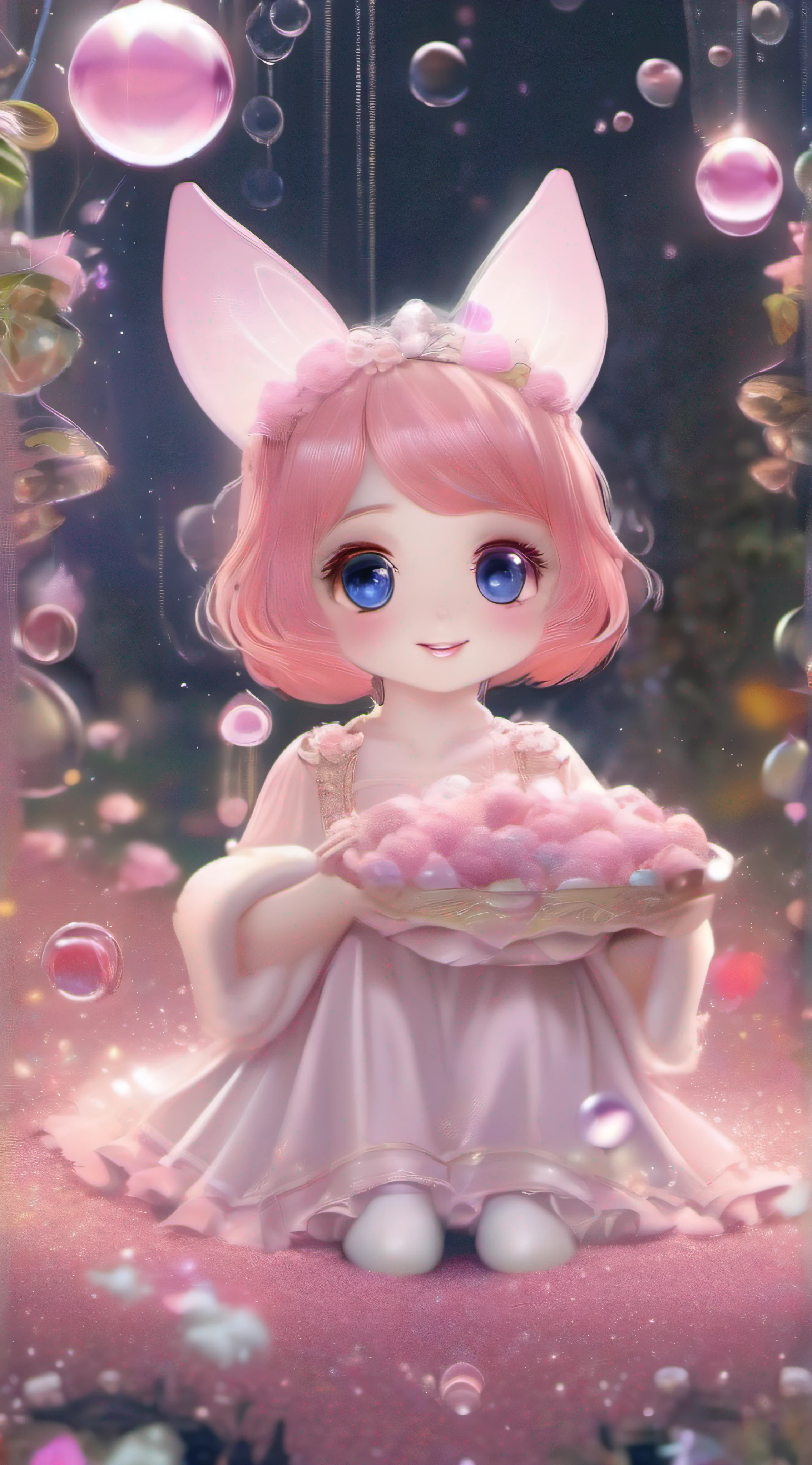 Cute Fairy、Cute smile、Rosa、shimmer、beautidful eyes、stele、Happy smile、delight、A delightful、optic、shimmer、glad、kawaii art、Soap bubbles of light