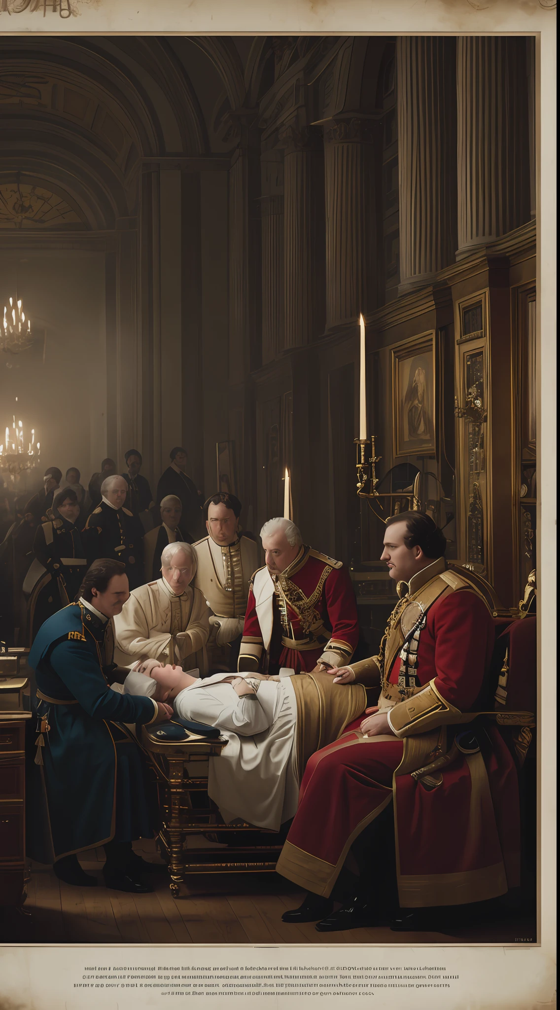 {An image capturing the Georgian Era's royal physicians in their traditional medical environment, subtly suggesting the medical-related death of King George II. The physicians, attired in period-appropriate clothing, are surrounded by the medical equipment of the time.}, Digital Painting, Realistic Art Style by Greg Rutkowski, 135mm+ Lens, Close-up Shot, (High Resolution:1.25), (Natural Light:0.9), (64K Resolution:1.2), (Historical Accuracy:1.3)