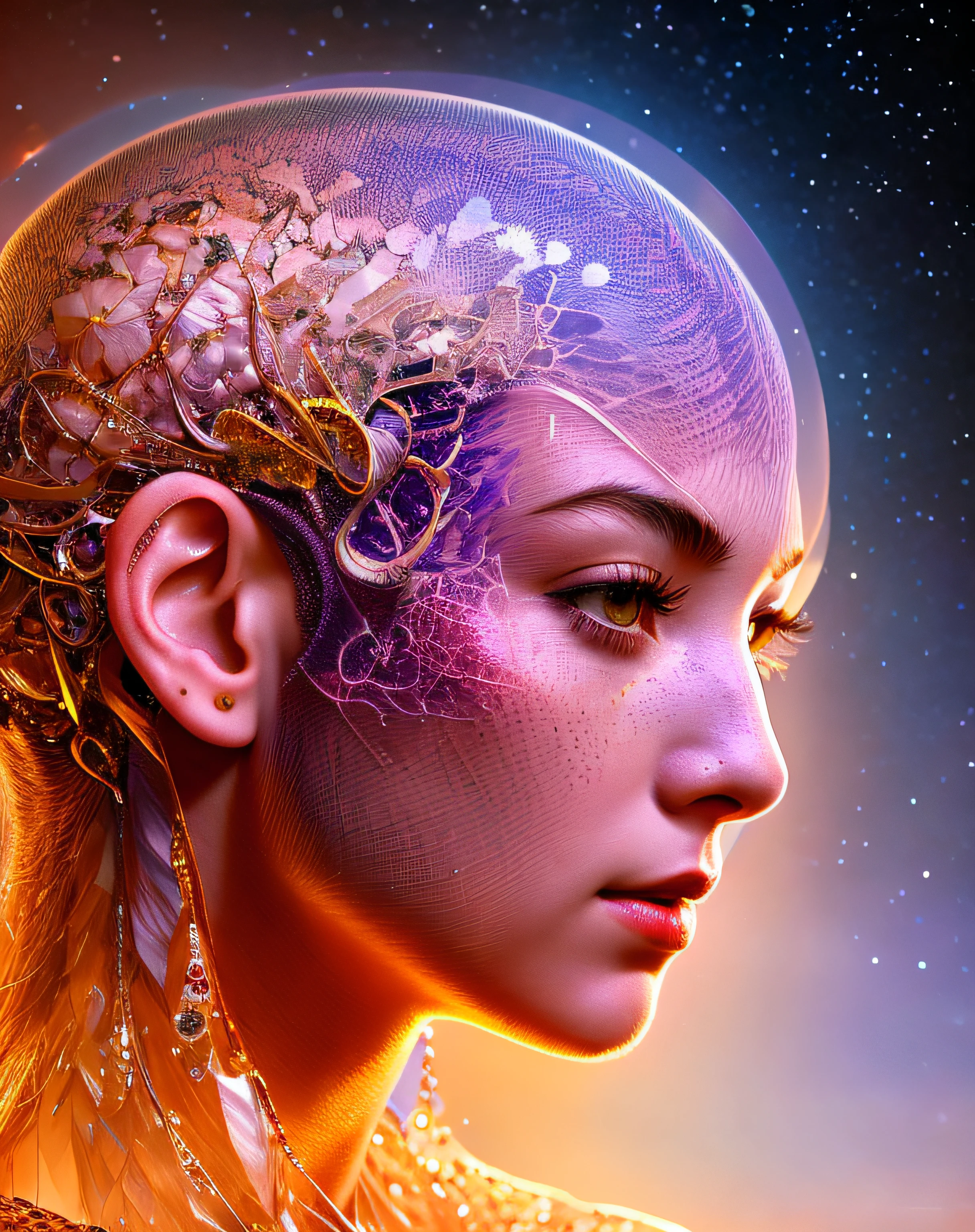 Layered transparency inside the human head，Hybridize with meat flies only in the brain, beautiful detailed intricate insanely detailed octane render trending on artstation, 8 k artistic photography, Photorealistic, Centered, symetry, picure, Intricate, voluminetric lighting, Beautiful, rich deep colors masterpiece, Sharp focus, Ultra detailed, in the style of dan mumford and marc simonetti, astrophotography