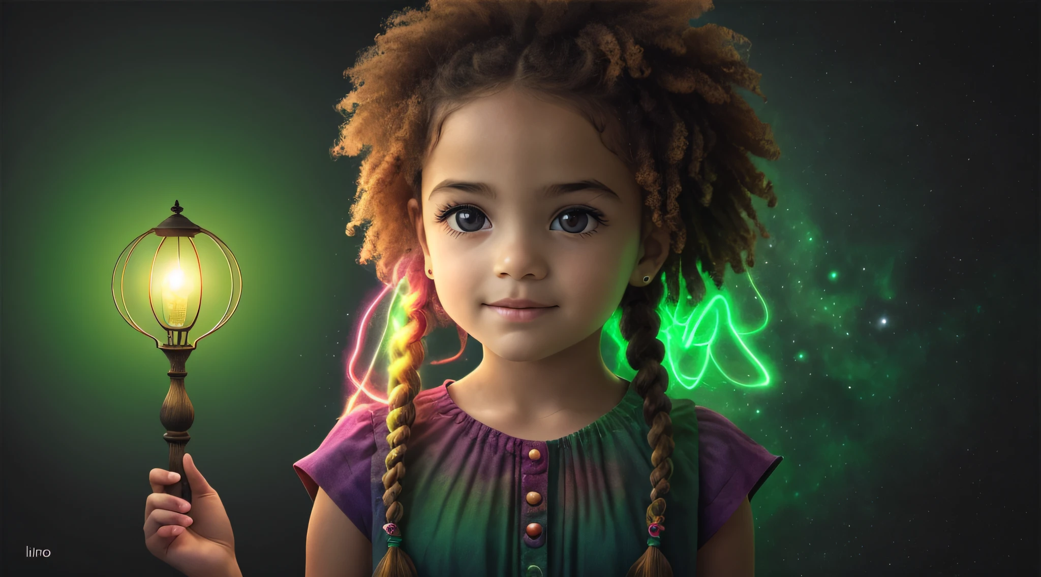 S KIDS RUIVAS BRAIDS holding a lamp in her hand, verde brilhante, brilho verde, green lighting, brilho verde, photo manipulation, Magia Verde, he is casting a lighting spell, luz verde, energia verde, neon verde, Aura verde, littlemagical powers, amazing color photograph, Luz ambiente verde, brilho radioativo verde, photo - manipulation, amazing photo