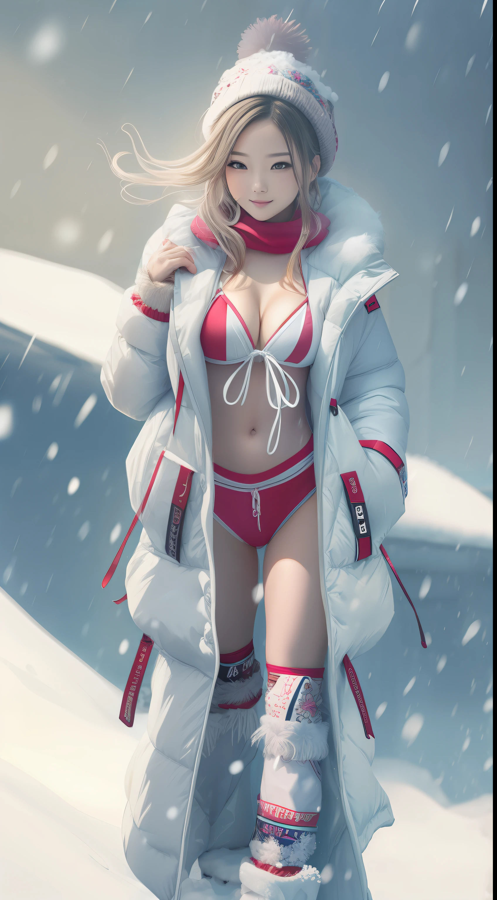 Hot Sexy girl wear Snowcoat Bikini with Cool Aura, Full Body