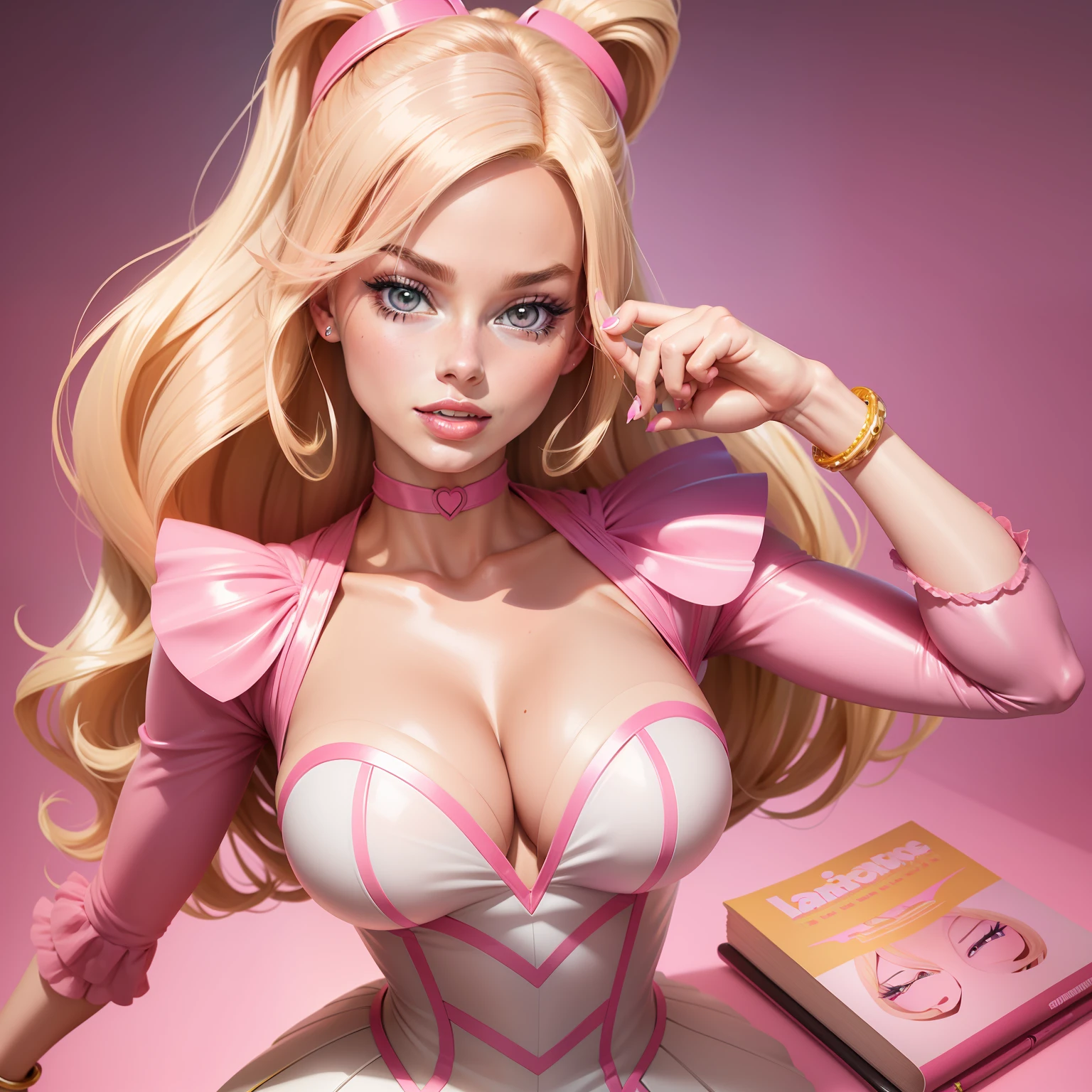 Fantastic Barbie Girl Anime Coloring Book, featuring Margot Robbie as Barbie, Uncolored coloring book style for kids. Barbie Movie digital coloring book