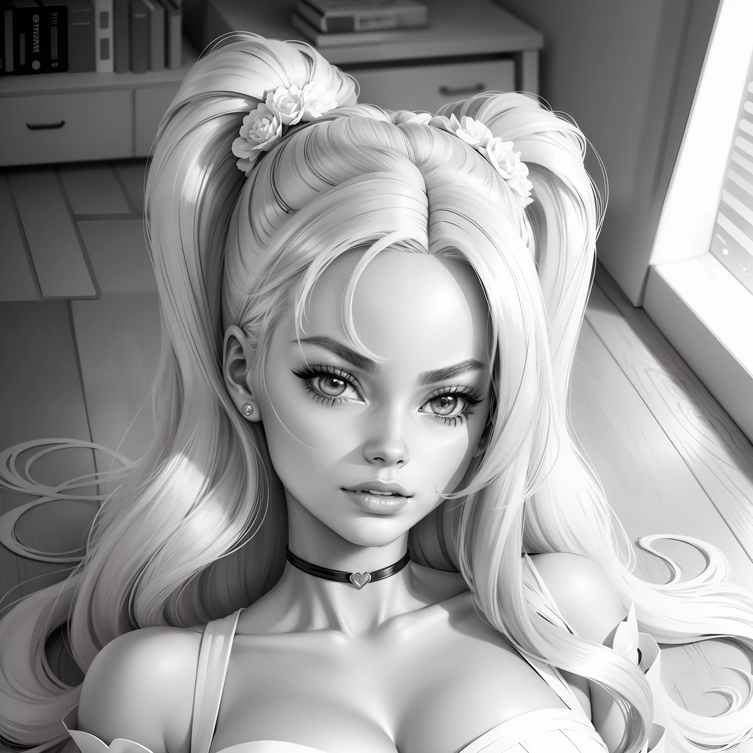 Fantastic Barbie Girl Anime Coloring Book, featuring Margot Robbie as Barbie, Uncolored coloring book style for kids. Barbie Movie digital coloring book