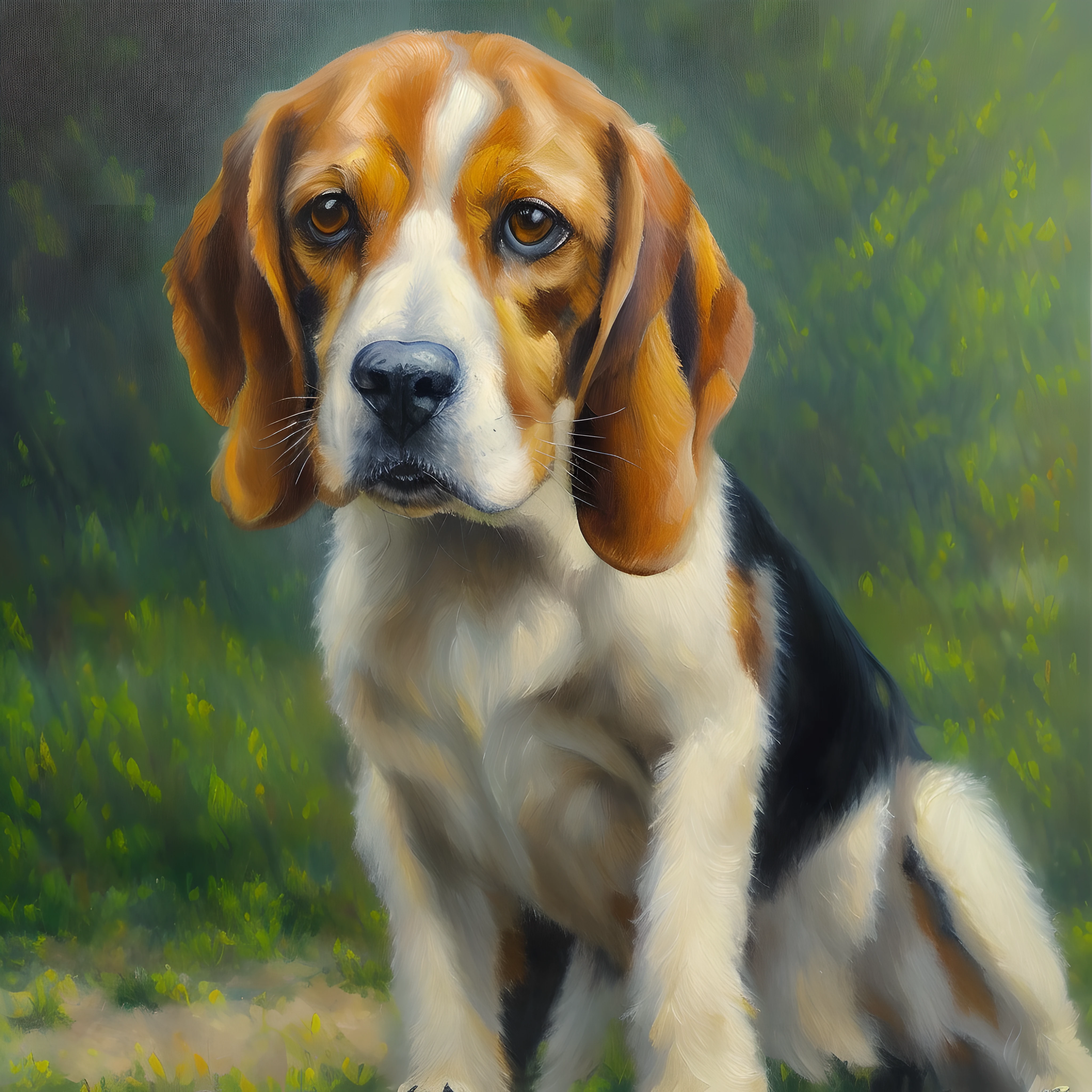 Beagle, ​masterpiece, super detaill, ultra-definition, Very high quality, oil painting, The ultra-Highres, 8k, real painting, Sharp focus,