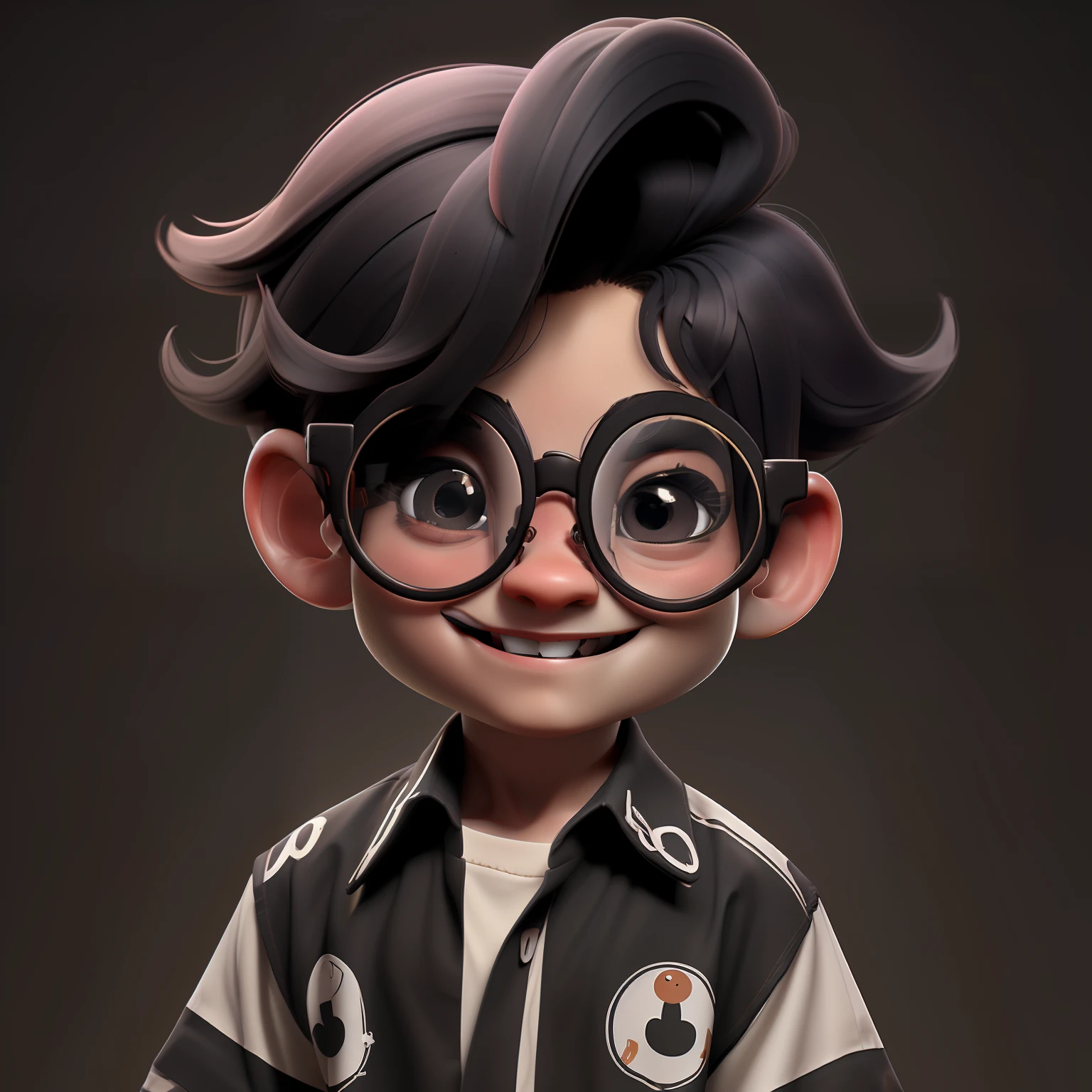 solo, cabelo preto, 1boy, olhos pretos, foco masculino, camisa social, social, camisa, fundo simples, sorriso, male child, Round Eyewear, cabelo curto, boca fechada