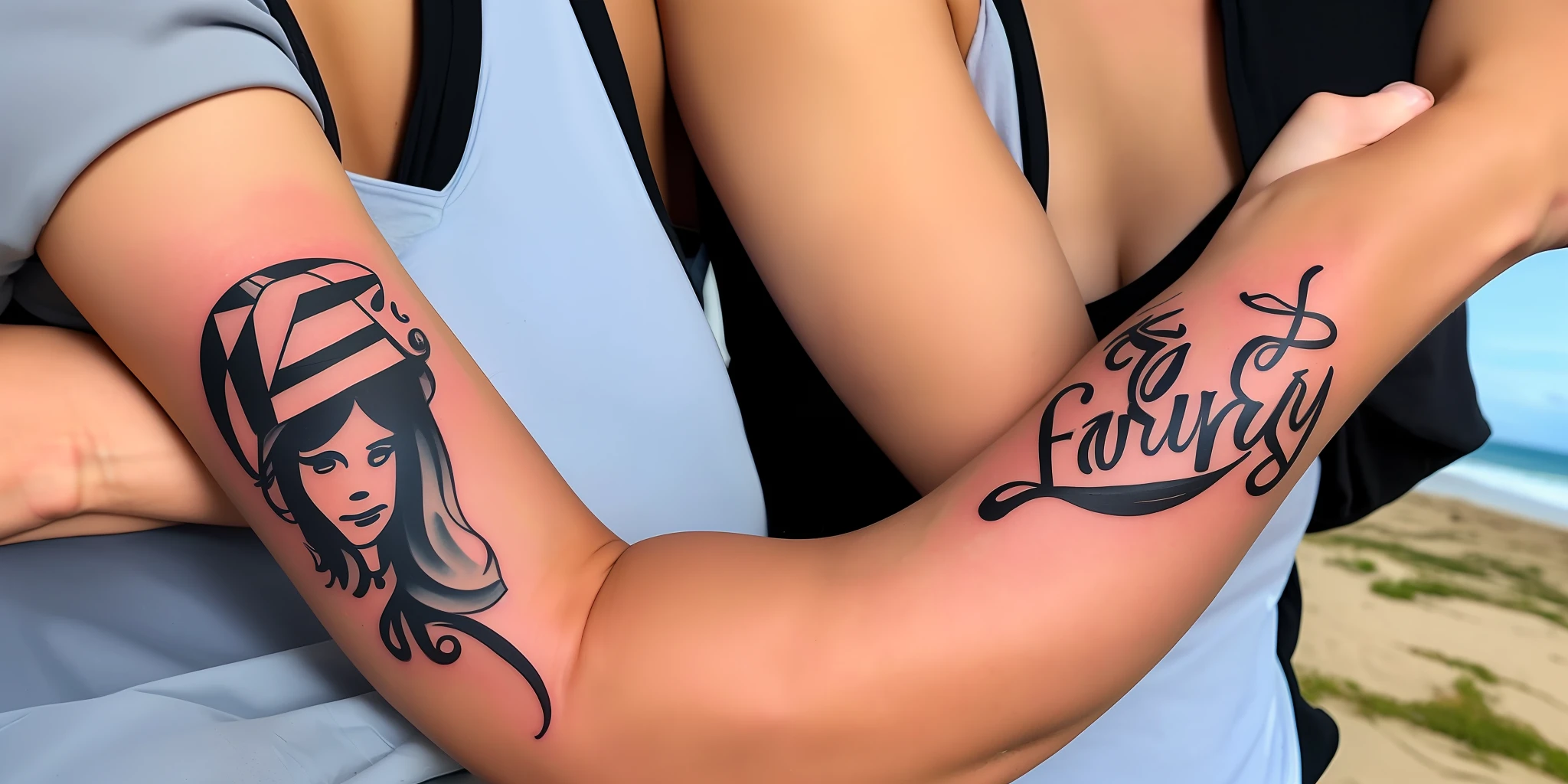 Tatuagem carro, surf, family arm closure