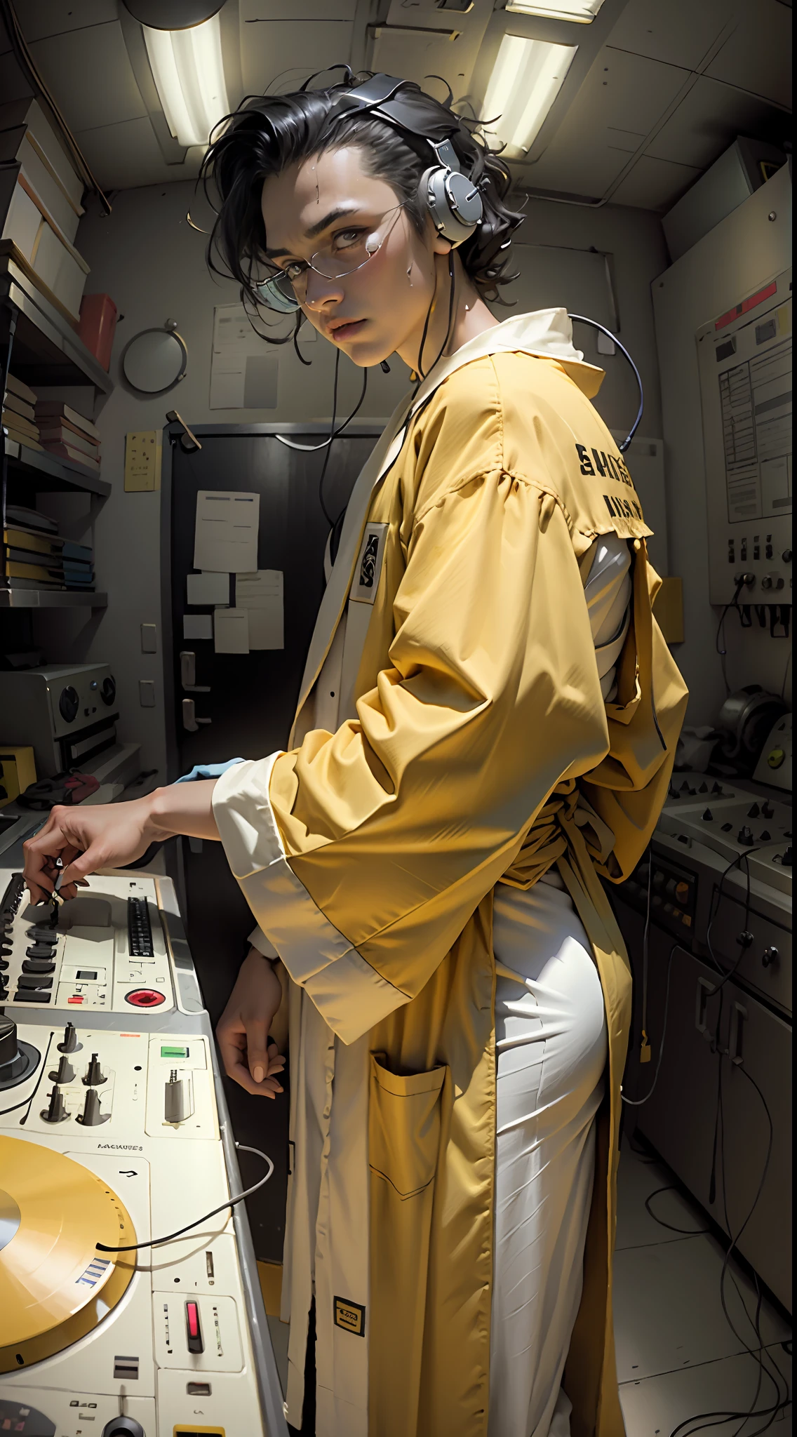 Ma,Professional DJ,Frankenstein,Headsets,Yellow robe,Lab Room,In 1979