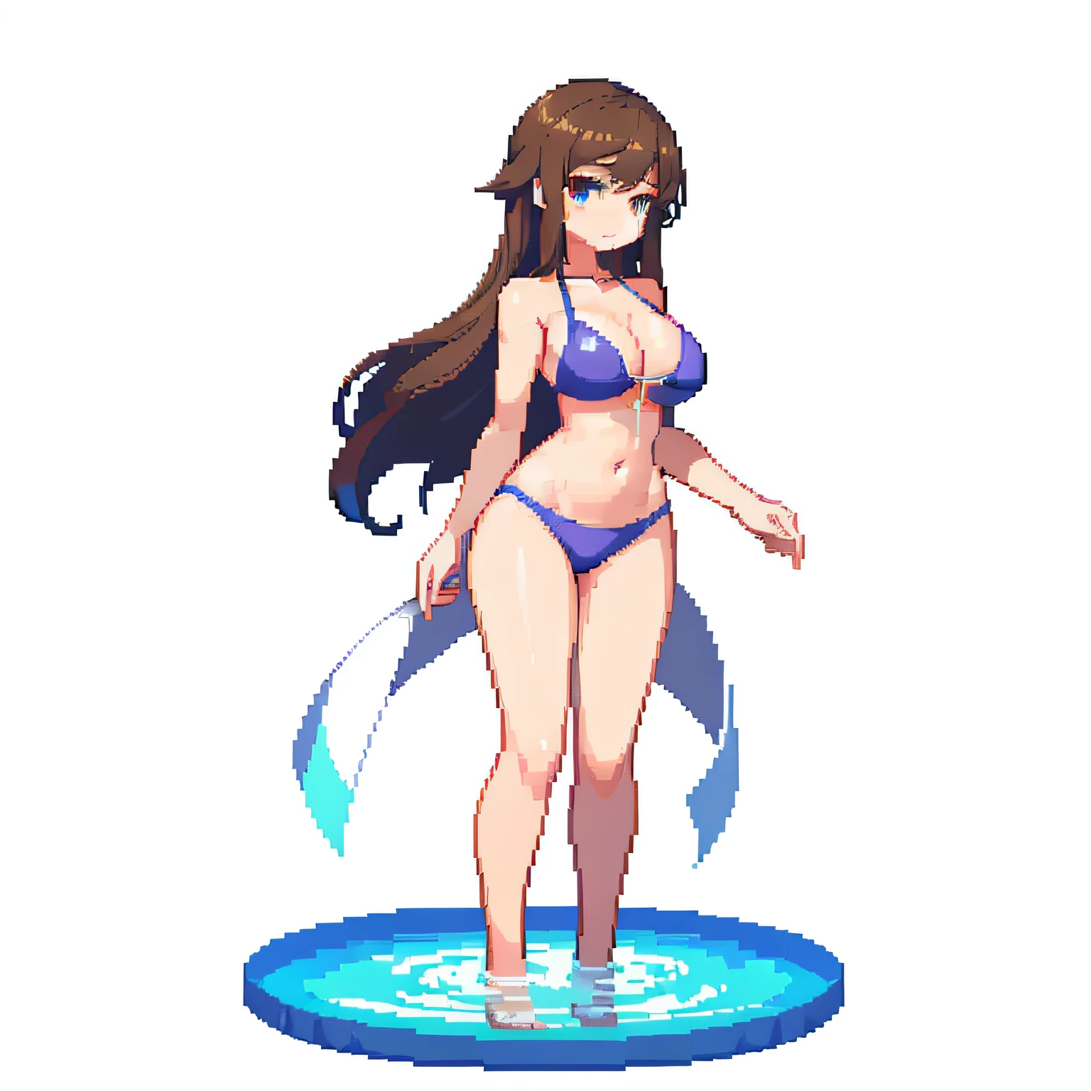 bikini, swimsuit, cleavage, (masterpiece, top quality, best quality), pixel, pixel art,  1girl, full body, white background