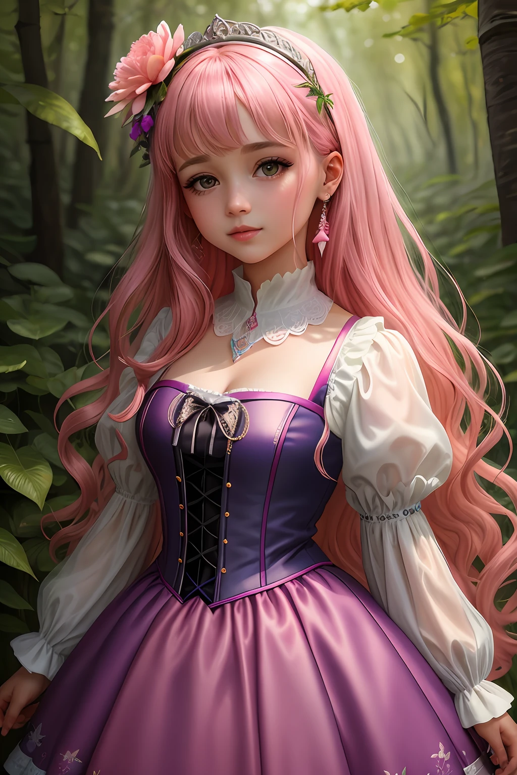obra-prima, melhor qualidade, alta qualidade, papel de parede 8k extremamente detalhado da unidade CG, uma cena encantadora e sonhadora de uma floresta de fantasia, with tall trees, cogumelos brilhantes e vales de fadas ocultos, Uma de 6 anos feliz, vestida de barbie, passeando na floresta, creating a sense of mystique and enchantment, Artistic Station, digital illustation, intrincado, trend, pastels colors, oil-painting, fotografia premiada, Bokeh, profundidade de campo, HDR, flor, chromatic aberration, fotorrealista, extremamente detalhado, trending on ArtStation, trend at CGSociety, intrincado, alto detalhe, Dramatic, arte no meio da jornada