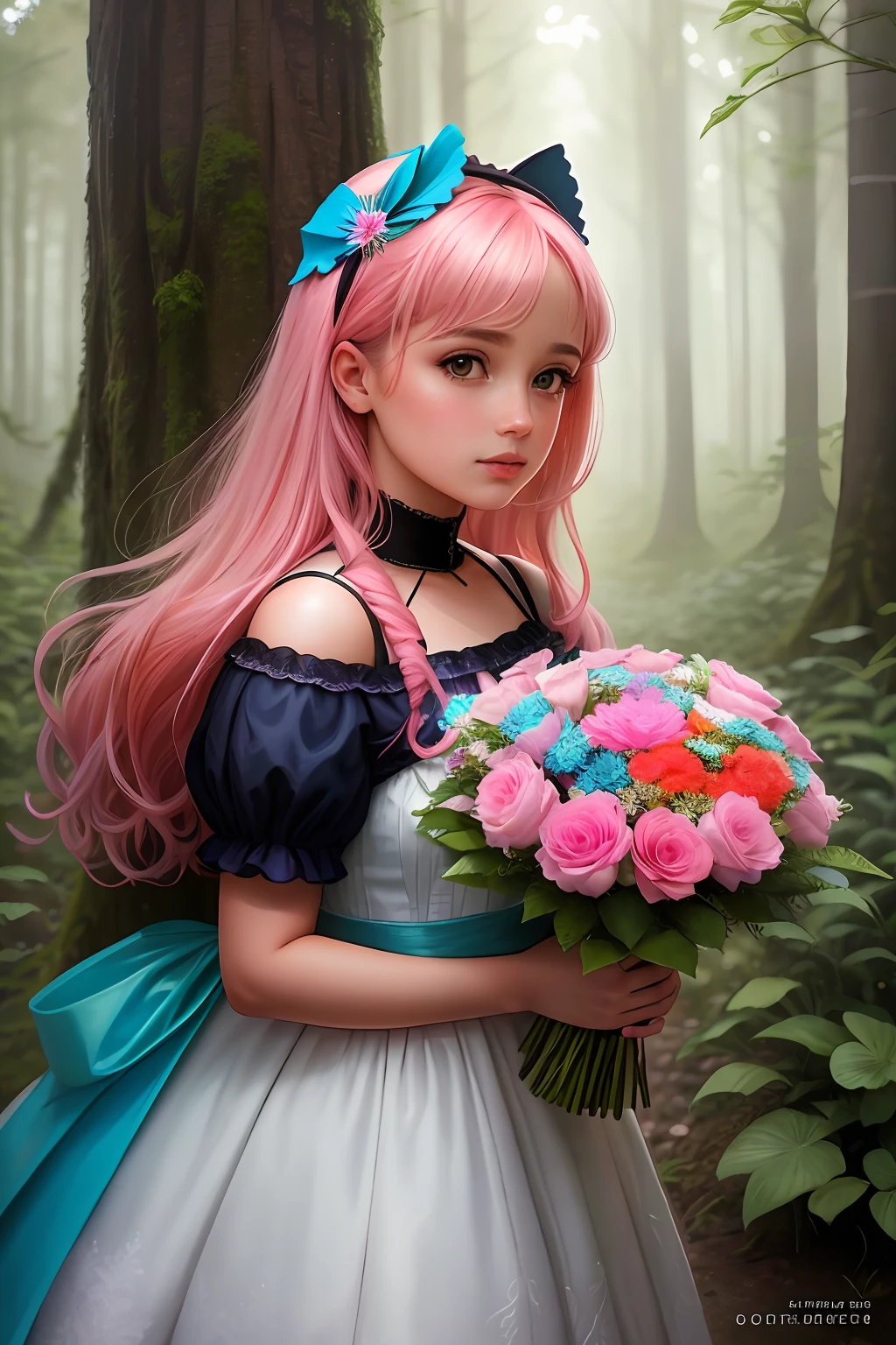 obra-prima, melhor qualidade, alta qualidade, papel de parede 8k extremamente detalhado da unidade CG, uma cena encantadora e sonhadora de uma floresta de fantasia, with tall trees, cogumelos brilhantes e vales de fadas ocultos, Uma menina de 6 anos feliz, vestida de barbie, passeando na floresta, creating a sense of mystique and enchantment, Artistic Station, digital illustation, intrincado, trend, pastels colors, oil-painting, fotografia premiada, Bokeh, profundidade de campo, HDR, flor, chromatic aberration, fotorrealista, extremamente detalhado, trending on ArtStation, trend at CGSociety, intrincado, alto detalhe, Dramatic, arte no meio da jornada