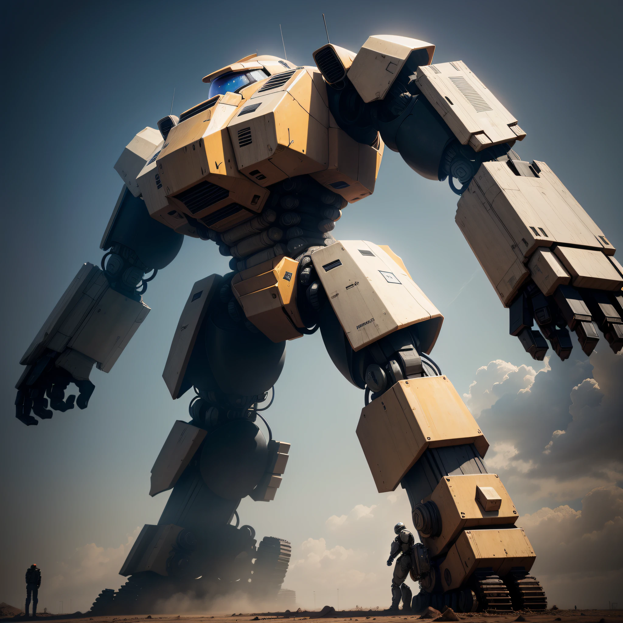 a giant mech robot standing up straight - straight on view - facing camera - isolated on black background - hyper realistic