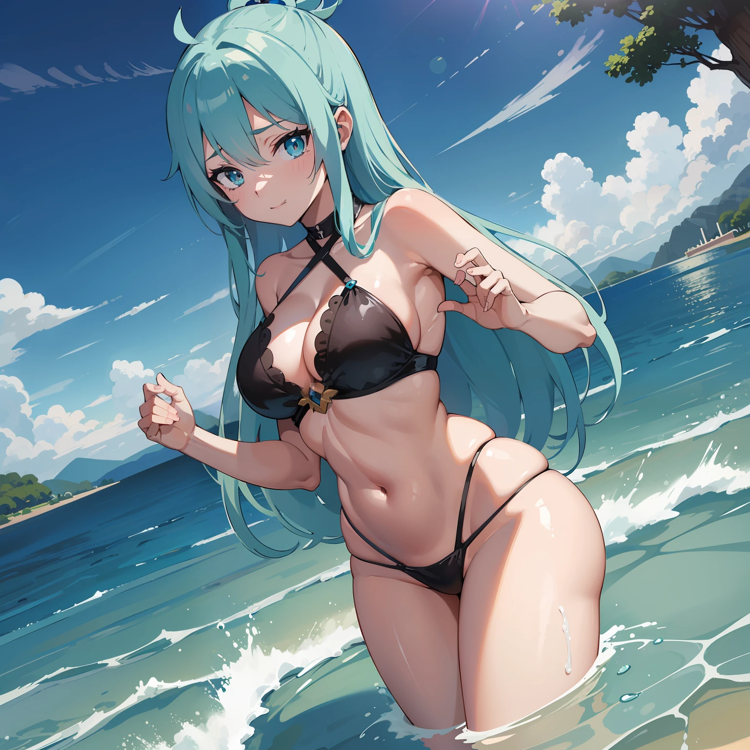 (Molhada) (full of horniness) (Aqua Konosuba) (biquini sexy) (molhada) (in the waters of a river) (artistic work) (alta qualidade extrema) (8k)