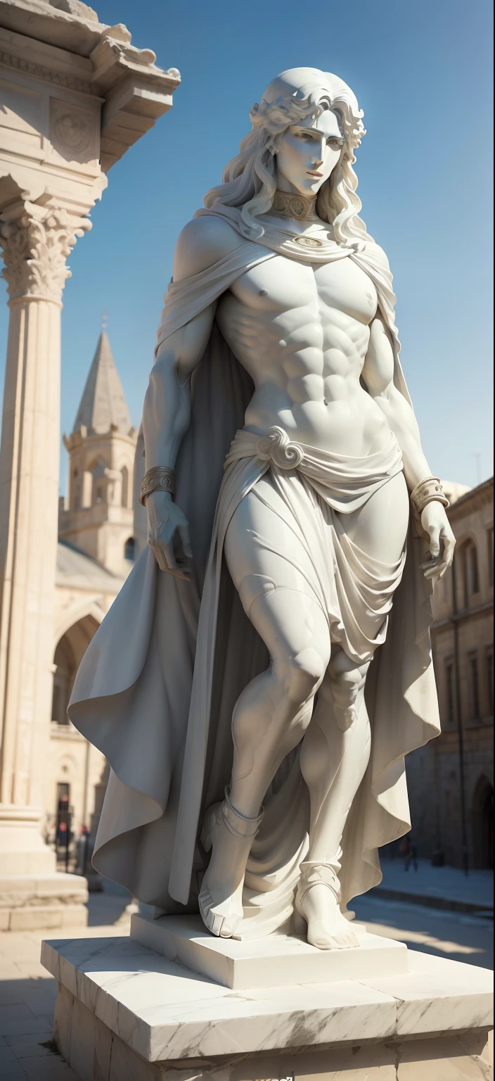 ((Kars: A forma de vida definitiva)), like a white stone marble statue, imponente, an ancient Roman statue standing.