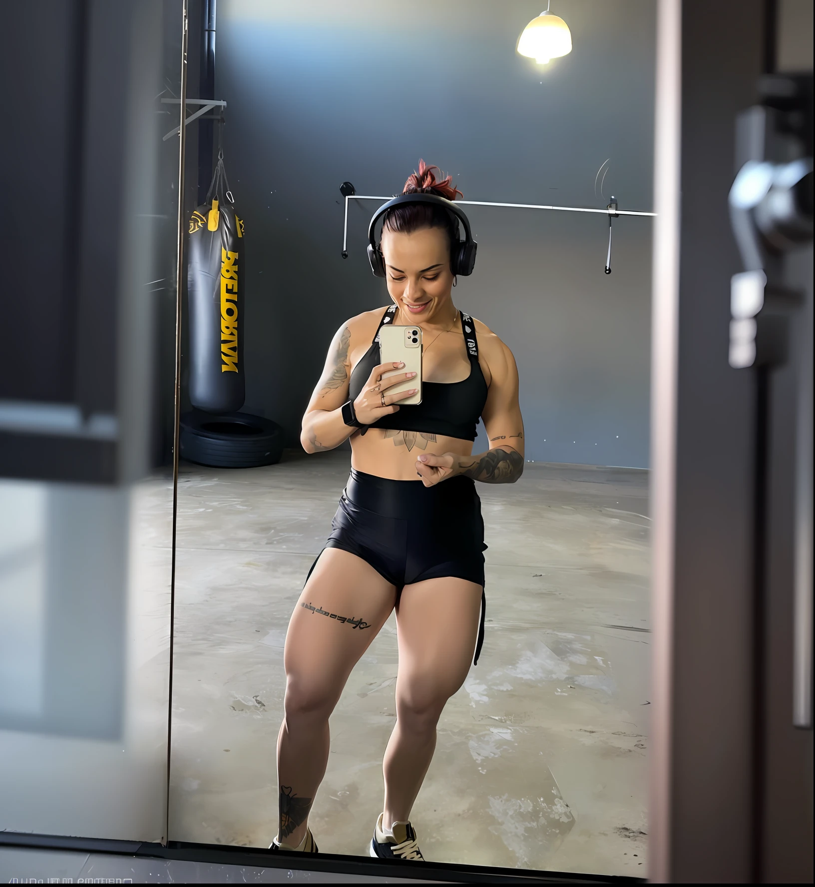 There's a woman who's standing in a gym with a cell phone, Parece Fabiula Nascimento, Malika Favre, Marischa Becker, fernanda suarez, menina em forma, andrea rocha, fit curvy physique, corpo em forma, IFBB Corpo Fitness, corpo forte, mulher em forma, body is strong and upright, Fit physique, julia fuentes