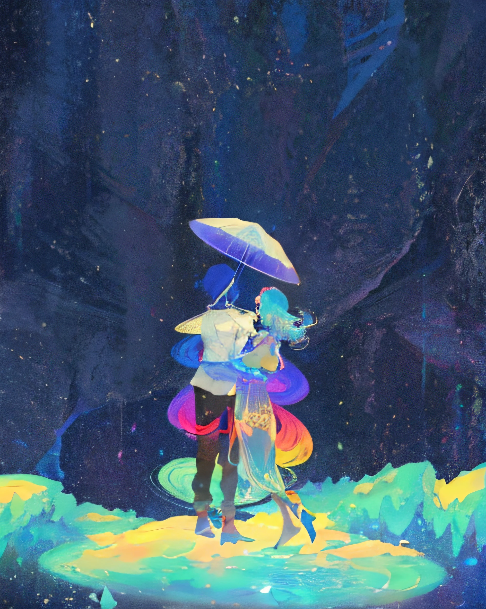 there is a man and woman that are standing on a cloud, surreal flat colors, jen bartel, beautiful glitch art dream, frank moth, concept art of love, psychedelic surreal art, surreal collage, colorful flat surreal ethereal, beeple and jeremiah ketner, surreal style, double exposure of love, beeple and james jean, in style of cyril rolando