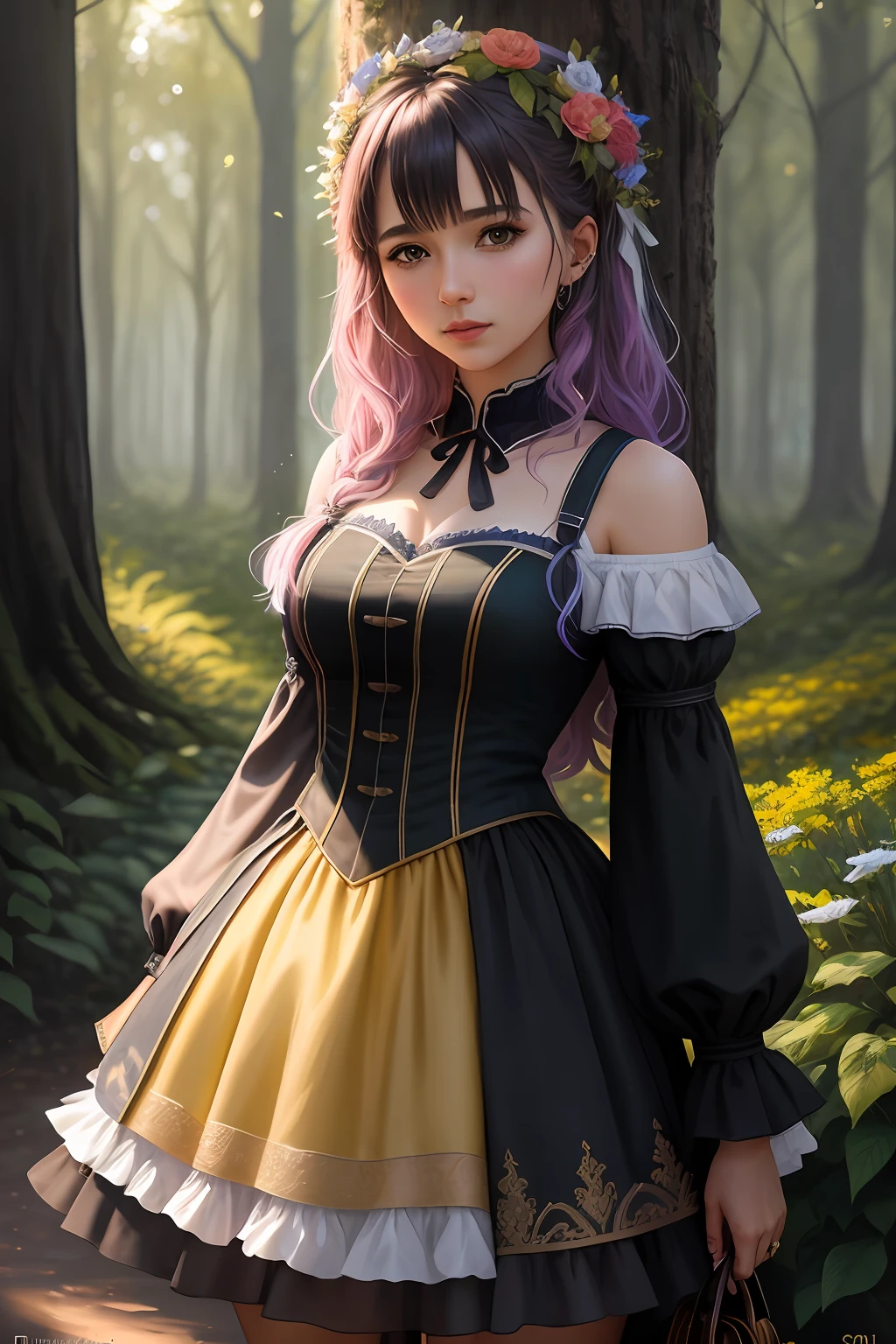obra-prima, melhor qualidade, alta qualidade, papel de parede 8k extremamente detalhado da unidade CG, uma cena encantadora e sonhadora de uma floresta de fantasia, with tall trees, cogumelos brilhantes e vales de fadas ocultos, 1Menino, creating a sense of mystique and enchantment, Artistic Station, digital illustation, intrincado, trend, pastels colors, oil-painting, fotografia premiada, Bokeh, profundidade de campo, HDR, flor, chromatic aberration, fotorrealista, extremamente detalhado, trending on ArtStation, trend at CGSociety, intrincado, alto detalhe, Dramatic, arte no meio da jornada