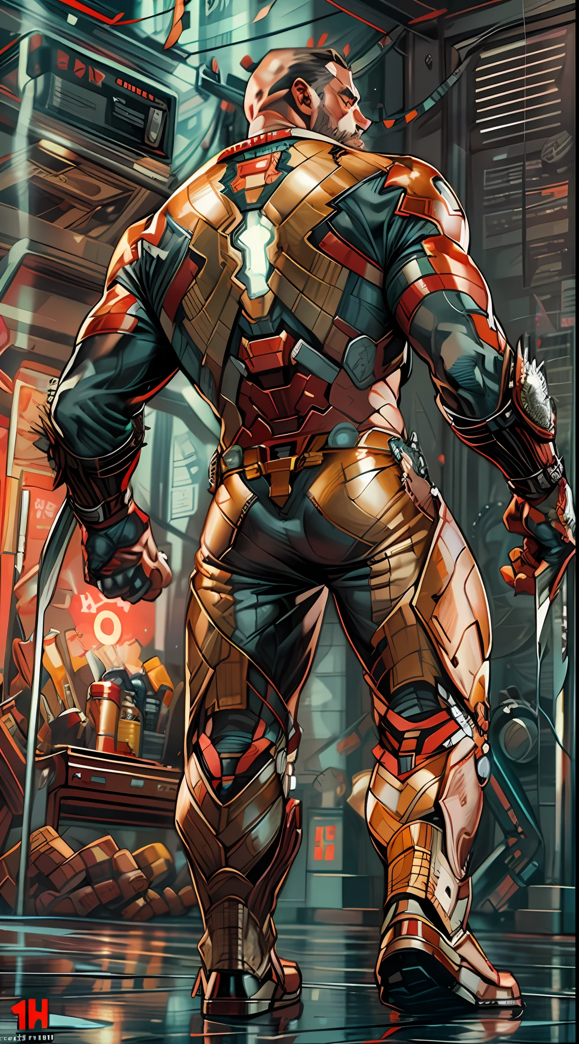 (RAW Photo, Best Quality), (Realistic, Photorealistic Photo: 1.3), Best Quality, Highly Detailed, Masterpiece, Ultra Detailed, Illustration, marvel cinematic universe, Iron Man + Wolverine from unique combination, huge jakeman in iron man suit, upper body, mascular, high detail on muscles, Best Quality, Extremely Detailed CG Unified 8k Wallpaper, Ink, Amazing, badass look, portrait, close up (skin texture), intricately detailed, fine details, hyperdetailed.
