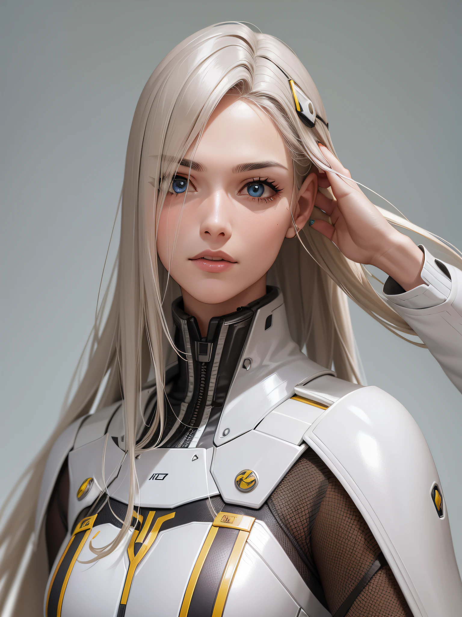 sci-fi warrior cabelo liso, vitreous hair delicate face