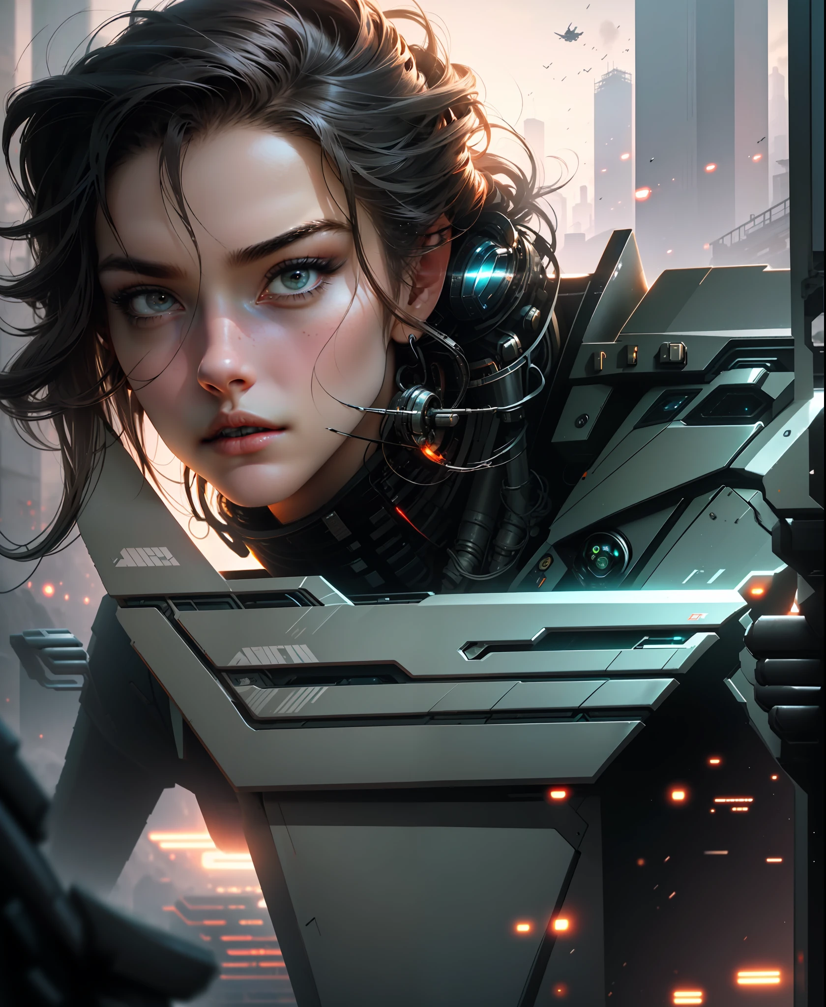 ((Best quality)), ((masterpiece)), (highly detailed:1.3), In a sprawling cyberpunk metropolis dominated by towering skyscrapers and neon-lit alleyways, a dystopian megacorporation known as OmniCorp reigns supreme. OmniCorp, driven by insatiable greed and power, ventured beyond the confines of Earth to exploit the vast resources of near-Earth objects (NEOs) in a relentless pursuit of profit. Set in a difficult future where the line between humanity and technology blurs, his images depict the dark and unforgiving world of NEO asteroid mining. Explore the juxtaposition of high-tech machines, advanced robotics and human labor as they collaborate to extract precious minerals and resources from the cold depths of space. Capture the scenes of colossal mining rigs, suspended in zero gravity, relentlessly piercing massive NEOs, their mechanical arms piercing the rocky exterior. Show the workers, adorned in cybernetic suits, braving the harsh conditions of space to harvest the valuable ores, their faces obscured by gas masks and reflective visors. Amid the cold, desolate asteroids, reveal the towering presence of OmniCorp's headquarters — a monolithic structure that casts a shadow over the workers below. Show off the opulent offices and boardrooms, where executives make decisions that shape the fate of the company and the exploited masses. But under the bright veneer of corporate power, unveil the seething rebellion of the oppressed. They depict the clandestine activities of underground resistance movements, fighting against OmniCorp's iron control over society. Show their covert operations by hacking into the corporation's networks and conspiring to expose their dark secrets. Incorporate elements of advanced technology, cybernetic enhancements, holographic displays, and augmented reality overlays to accentuate atmos