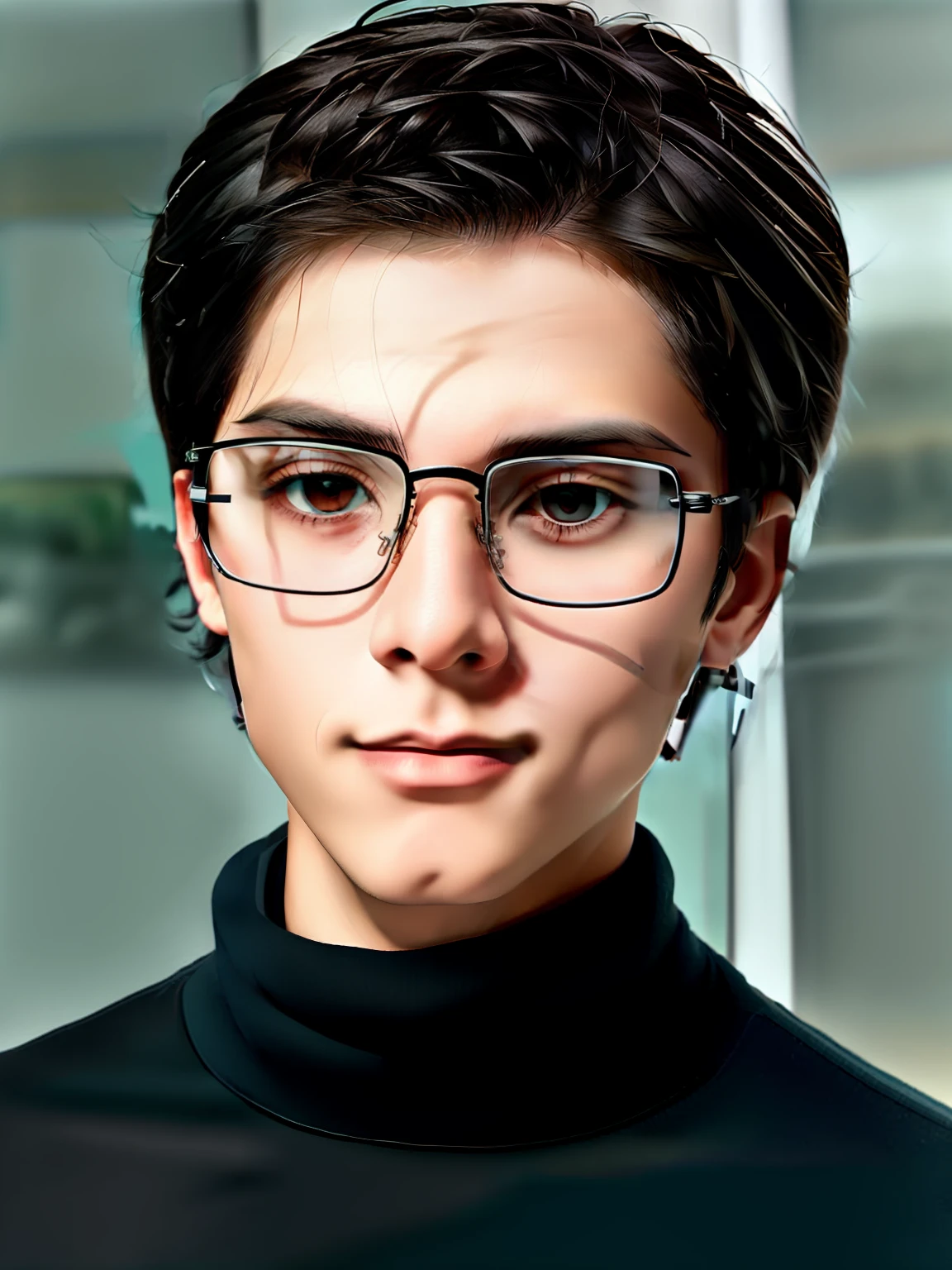 Man in glasses and a turtleneck sweater sitting on a couch, imagem frontal, em torno de 1 9 anos, 18 anos, Alex, jewish young man with glasses, 1 6 anos, Riyahd Cassiem, imagem de qualidade muito baixa, staring directly at camera, Mohamed Chahin, With eye Glasses, with glasses on, foto de perfil profissional