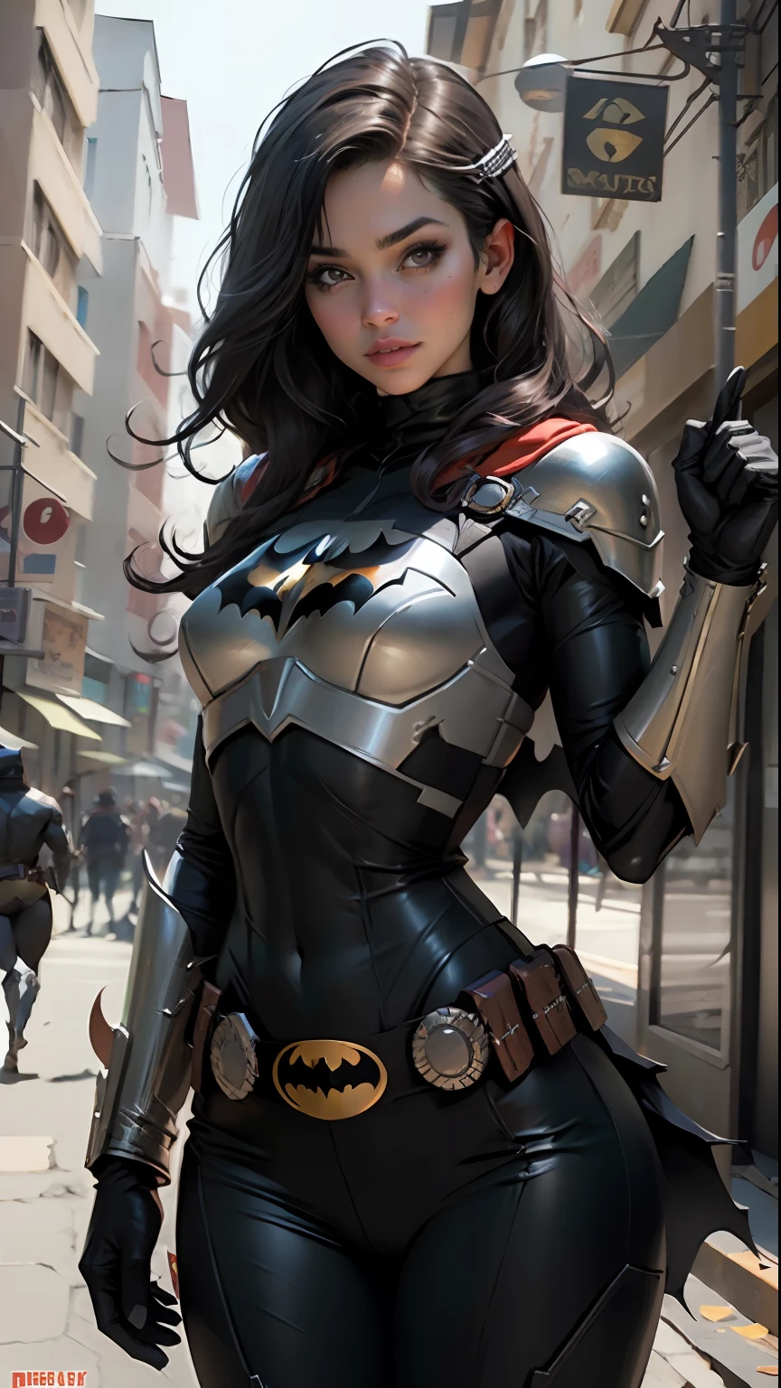 Linda mulher corpo definido detalhado usando cosplay Batman, seios pequenos