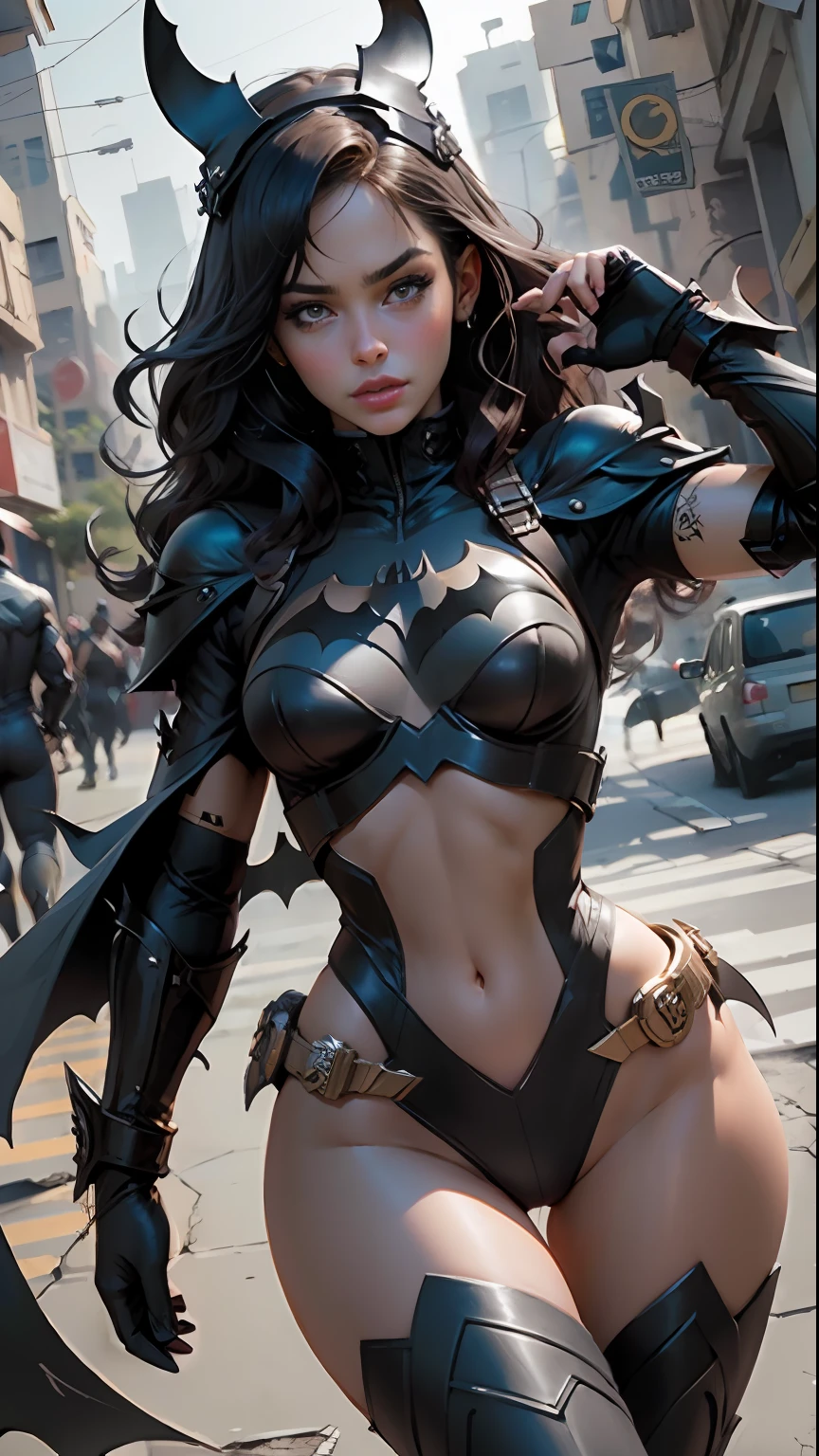 Linda mulher corpo definido detalhado usando cosplay Batman, seios pequenos