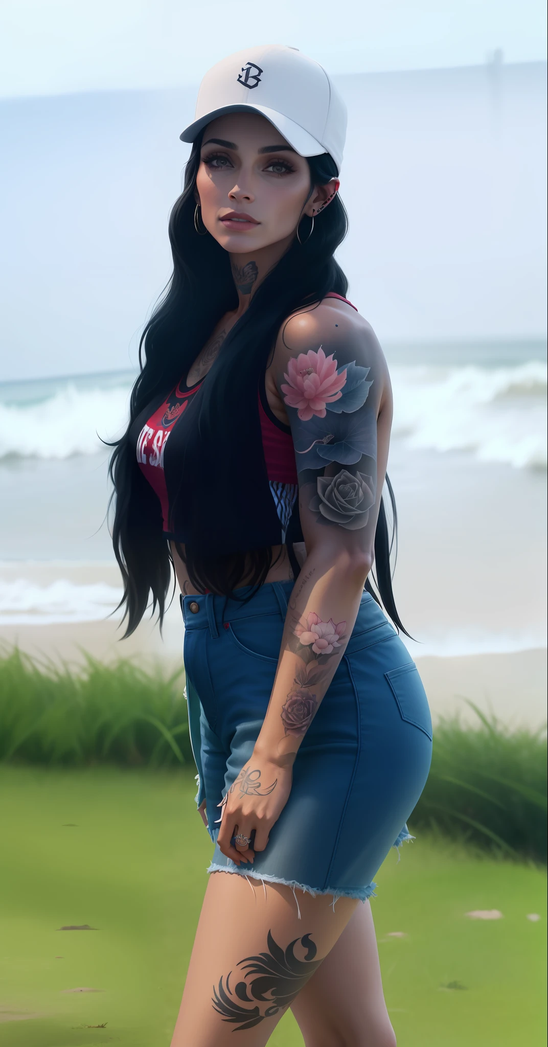 Woman with a tattoo on her arm and a baseball cap, tattoo sleeve on her right arm, imagem de perfil, female with long black hair, 3 0 anos de idade mulher, Mulher de 30 anos, Marischa Becker, Lorena Avarez, Coberto, com tatuagens, corpo totalmente tatuado, Directed by: Nandor Soldier, Directed by: Daniel Lieske