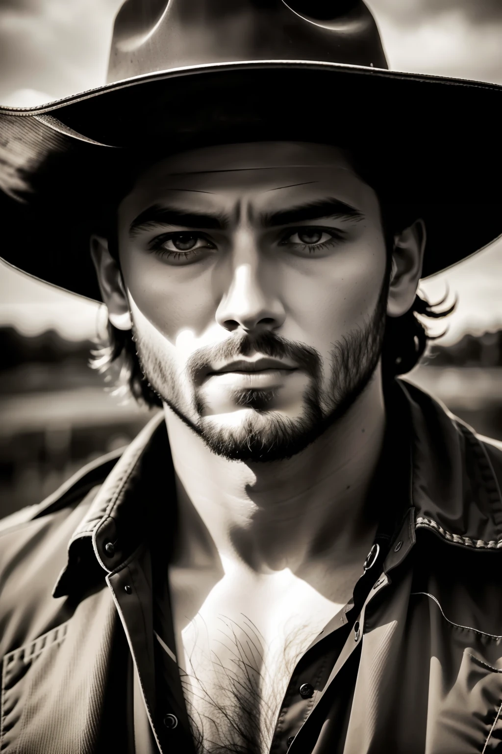 full body shot,(35mmstyle:1.1),analog style,masterpiece,raw,of a (cowboy man:1.10),(detailed eyes:1.10),Exaggeration,Dark Aesthetic,Nostalgiacore,Backlight,light rays magical lighting beams,dust in beam,moody lighting,dark color,Dark Aesthetic,'dark,ominous,haunting,forboding,gloomy,stormy,sinister,shadowy,harrowing',detailed eyes,high detail,realistic,detailed face,insane detail,cinematic shot,cinematic light,strong wind,dynamic pose,RAW,canon r6,wide shot,sharp,dramatic lights,dark,film grain,HDR,realistic skin, pores on skin,depth of field