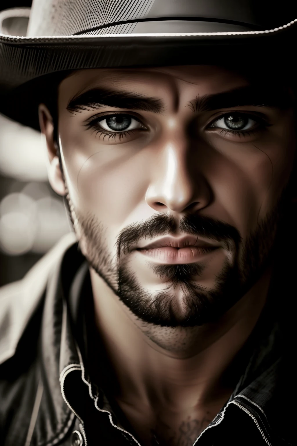 full body shot,(35mmstyle:1.1),analog style,masterpiece,raw,of a (cowboy man:1.10),(detailed eyes:1.10),Exaggeration,Dark Aesthetic,Nostalgiacore,Backlight,light rays magical lighting beams,dust in beam,moody lighting,dark color,Dark Aesthetic,'dark,ominous,haunting,forboding,gloomy,stormy,sinister,shadowy,harrowing',detailed eyes,high detail,realistic,detailed face,insane detail,cinematic shot,cinematic light,strong wind,dynamic pose,RAW,canon r6,wide shot,sharp,dramatic lights,dark,film grain,HDR,realistic skin, pores on skin,depth of field