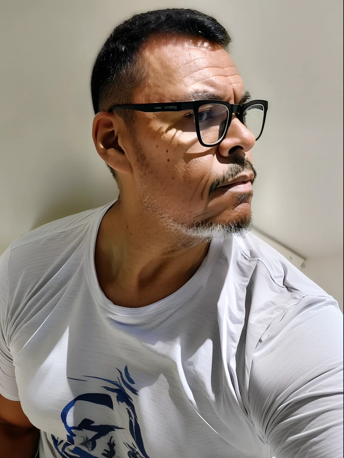guttonervision8, Close portrait of a bespectacled man, ((cabelos hiper realistas)), Qualidade extrema, pele ultra detalhada, olhos castanhos brilhantes, jaqueta preta de couro, camiseta branca, (hiper-realismo:1.2), e (8k, UHD:1.2), soft studio lighting.