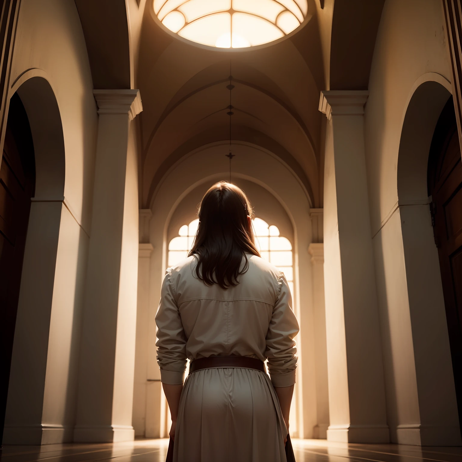 Jesus looking up to heaven, orando, tempos antigos, derriere, cruzes, cena de filme, cinematografic, expressing prayer.
