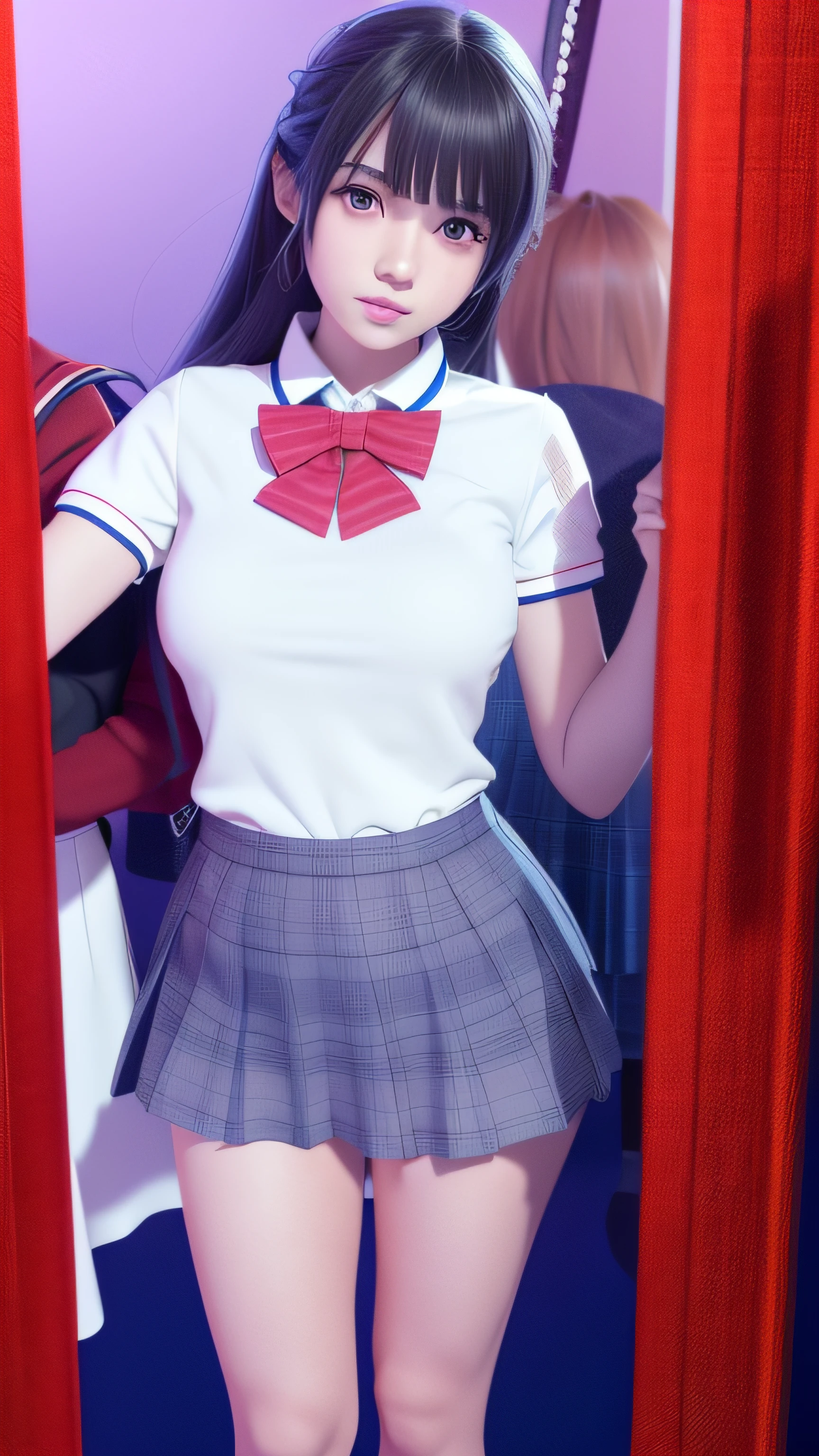 Garota de anime em um uniforme escolar posando para uma foto, aluna hiperrealista, uma aluna hiperrealista, Estudante realista, magical school student uniform, magic school uniform, ( ( ( ( 3D-rendering ) ) ) ), Efeito anaglifo Ayami Kojima, render de uma menina anime 3d bonito, menina da escola, ( ( 3D-rendering ) )