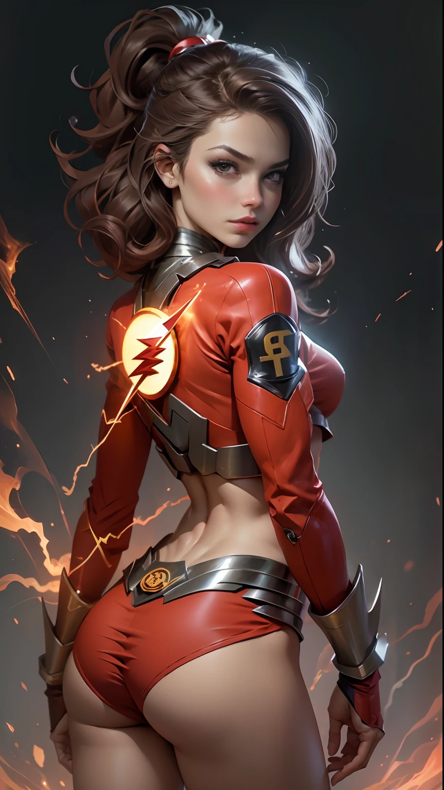 Linda mulher corpo definido detalhado usando cosplay do flash, seios pequenos