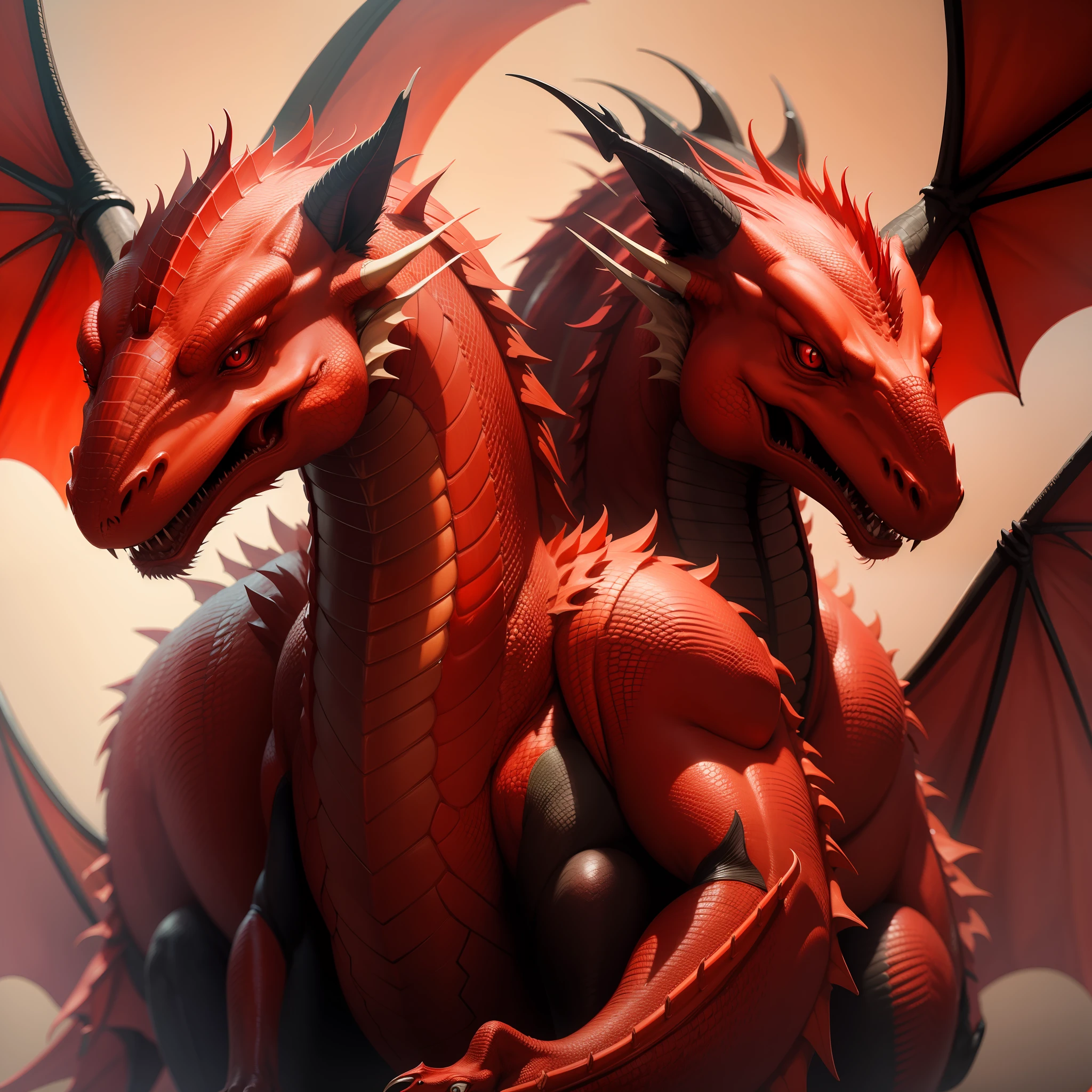 Red dragon animal with two heads