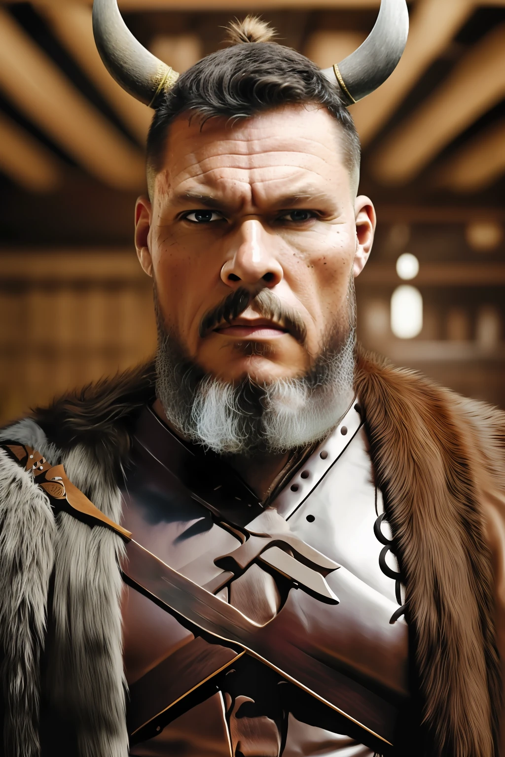 guttonervision8, a hyper-realistic portrait of a man dressed as a Viking, with extraordinarily detailed hair, skin, and bright brown eyes. He is wearing characteristic Viking attire, including his enormous beard and horned hat.
In this extraordinary artwork, the man's features are captured with impeccable precision and detail. His hair, whether braided or flowing, is rendered in hyper-realistic fashion, showcasing the intricacy of Viking hairstyles.
The quality of the illustration is of extreme excellence, allowing every aspect of the man's skin texture to be visible. Every wrinkle, scar, and pore is meticulously portrayed, adding depth and realism to his rugged appearance.
The man's intense and captivating brown eyes draw the viewer into the portrait, reflecting the spirit of a true Viking warrior.
He wears the traditional Viking garb, including a fur-lined tunic and leather armor, along with his characteristic beard and horned hat, giving him an imposing and commanding presence.
The final artwork will be an 8K UHD masterpiece, showcasing the extraordinary level of hyperrealism and fotorrealism in the portrayal of this Viking warrior. Viewers will be captivated by the incredible attention to detail, feeling as though they are in the presence of a legendary figure from the past, brought to life in the modern age.
