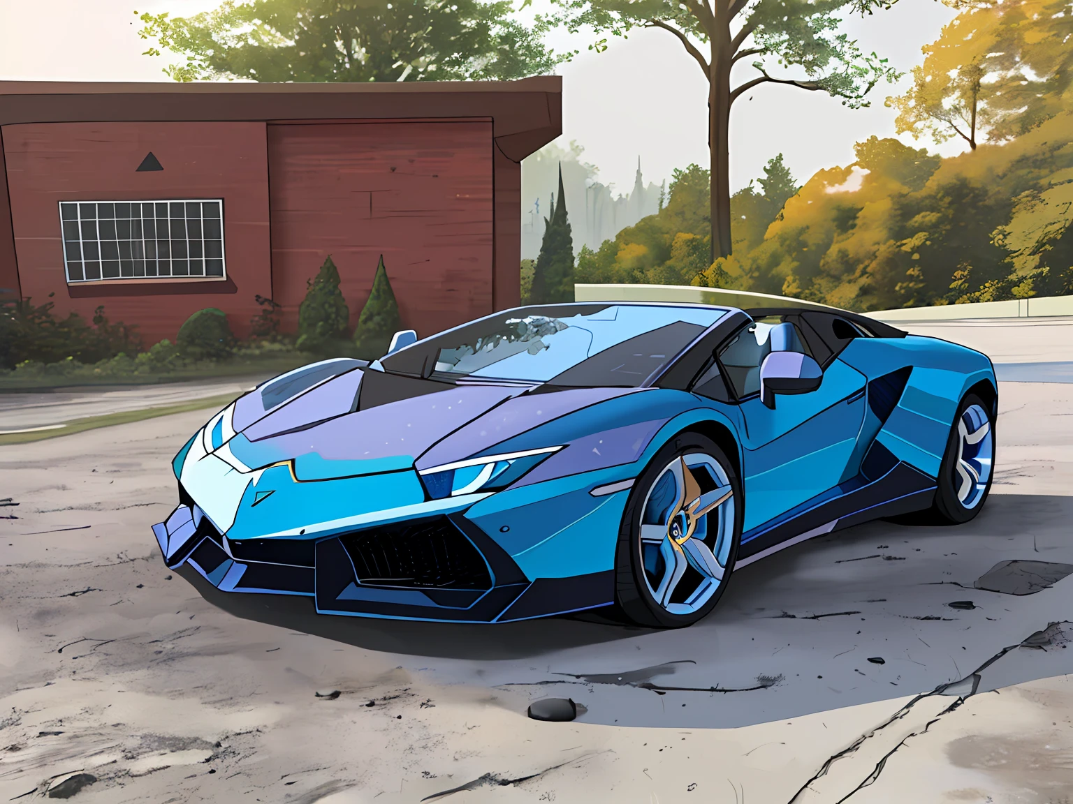 blue luxury lamborghini ,profile angle