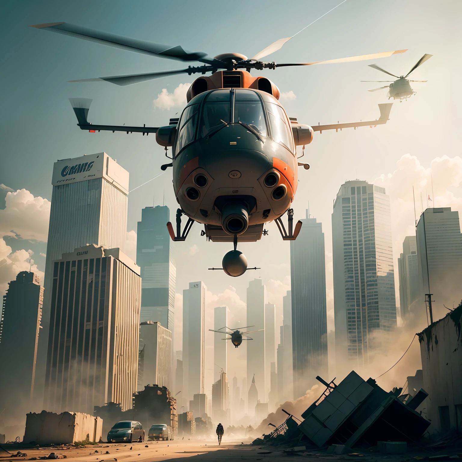 Imagine a futuristic post-apocalyptic city, devastada e abandonada, where nature has retaken urban space and buildings are in ruins. Nessa paisagem desolada, you are tasked with creating an ultra-realistic image of a Bell V-280 helicopter flying over the city.
Start by drawing the ruined city, with collapsed buildings, vegetation growing among the rubble and an oppressive atmosphere. Use dark colors and worn tones to convey the feeling of abandonment and desolation.
Em seguida, concentre-se non-helicopter Bell V-280. Add futuristic post-apocalyptic features to the design, como armas embutidas, Reinforced shielding and adaptations to face the harsh conditions of the environment. Be sure to capture the realistic details of the helicopter, como a forma da fuselagem, propellers and load compartments.
When drawing the helicopter flying over the city, Add movement and dynamism to the scene. Represent the propellers spinning rapidly, criando um efeito de desfoque e rastros sutis. Use shadows and reflections to give the helicopter volume and depth, tornando-o mais realista.
To further heighten the sense of post-apocalypse, Add elements of destruction and chaos. Draw smoke, flames and debris flying around the helicopter, indicating that the city is in ruins. Also add details of vegetation growing on buildings and trees sprouting in unusual locations.
Finish the image with dramatic lighting, usando tonalidades de luz e sombra para criar contraste e profundidade. Add details like metallic reflections and light effects, para tornar a imagem ainda mais realista.
Ao finalizar a obra, review the details and make sure the image conveys the feeling of a Bell V-280 helicopter flying over a futuristic post-apocalyptic city. Sinta-se orgulhoso(a) do resultado final, perfectly portraying the fusion between the helicopter and the futuristic post-apocalyptic landscape. --auto