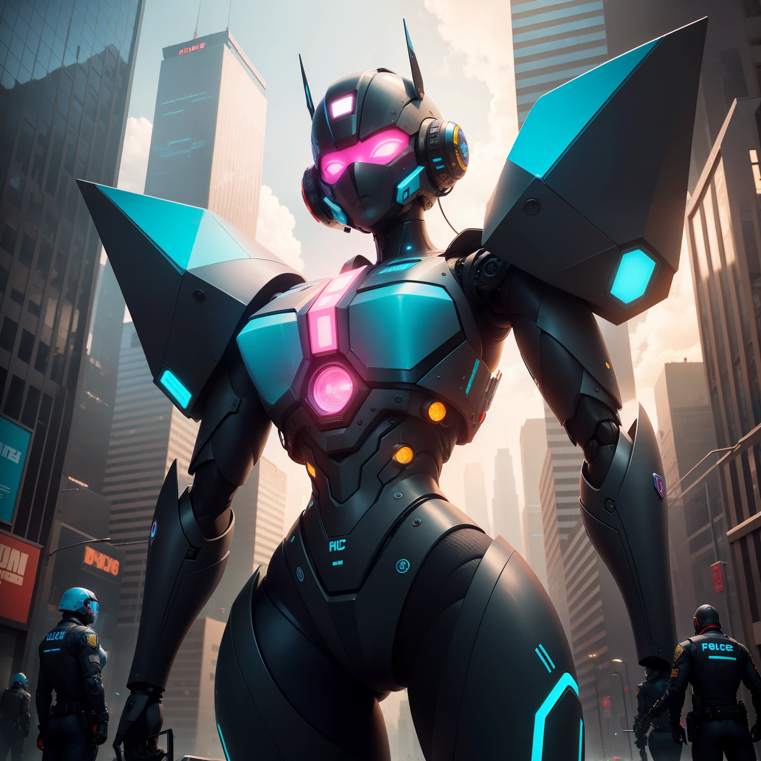 Imagine a futuristic city where law enforcement is carried out by humanoid robots. No entanto, Something went wrong and these robots turned on the civilians. Your task is to create an image that depicts the chaos and tension of this alarming situation.
Comece desenhando a cidade futurista, with modern skyscrapers, Busy streets and panicked people. Use vibrant colors to show the unrest and chaos that is occurring.
Em seguida, Focus on the humanoid robots of the police. Make them look intimidating and threatening, com design futurista, built-in weapons and repression equipment. Certifique-se de retratar