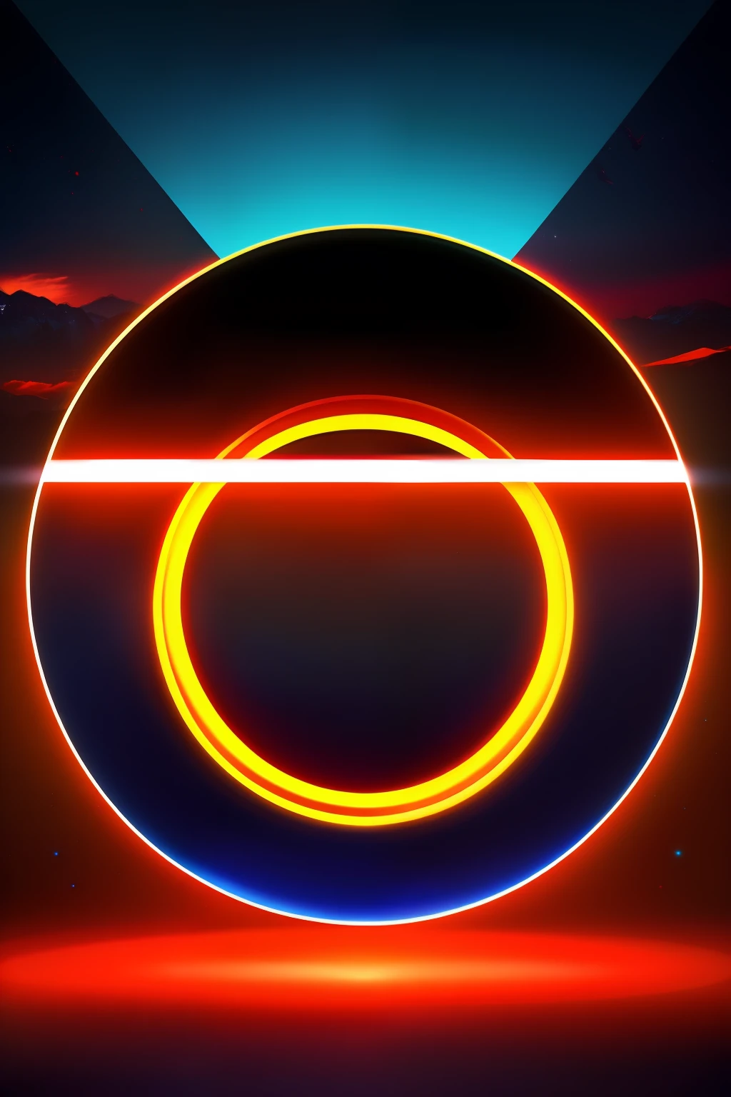 bola, palmeiras e sol, vetorizado, Synthwave, wellow azul vermelho laranja, Bright basic colors on a dark background, adesivo