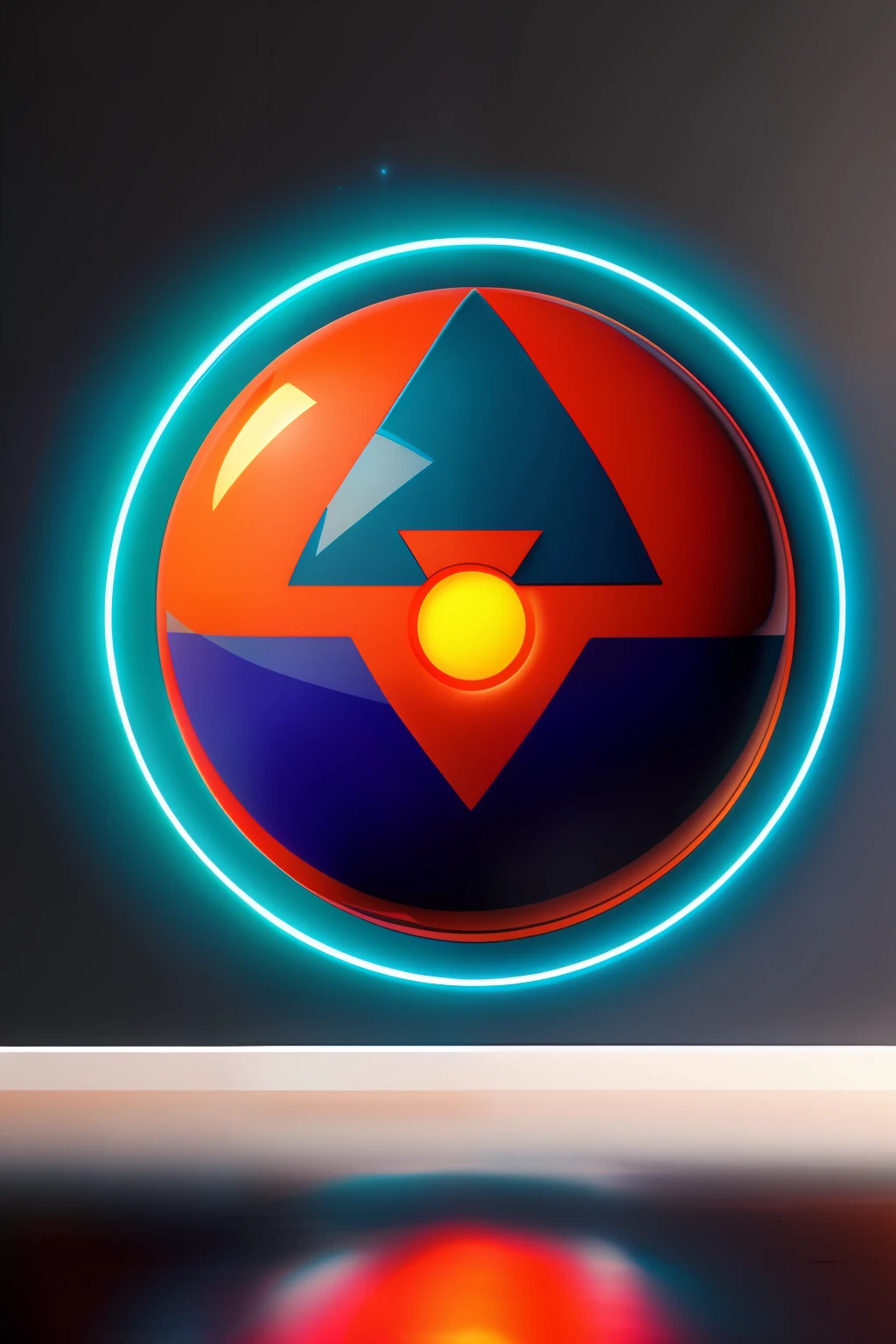 bola, palmeiras e sol, vetorizado, Synthwave, wellow azul vermelho laranja, Bright basic colors on a dark background, adesivo