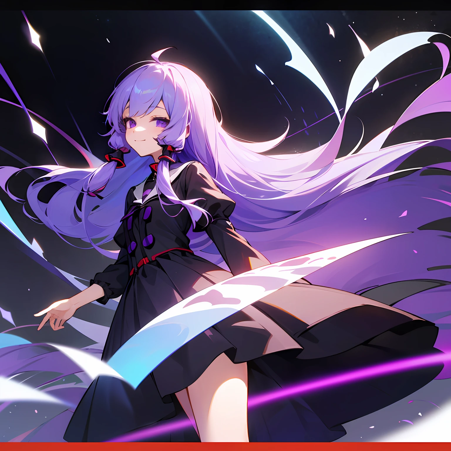 (hightquality、high detailled:1.1)、(Yuzuki Yukari、A slender、Light purple hair、long hair on the sides、Purple eyes)、独奏、is standing、cow-boy shot、looking at the viewers、a smile、skyward、 --auto
