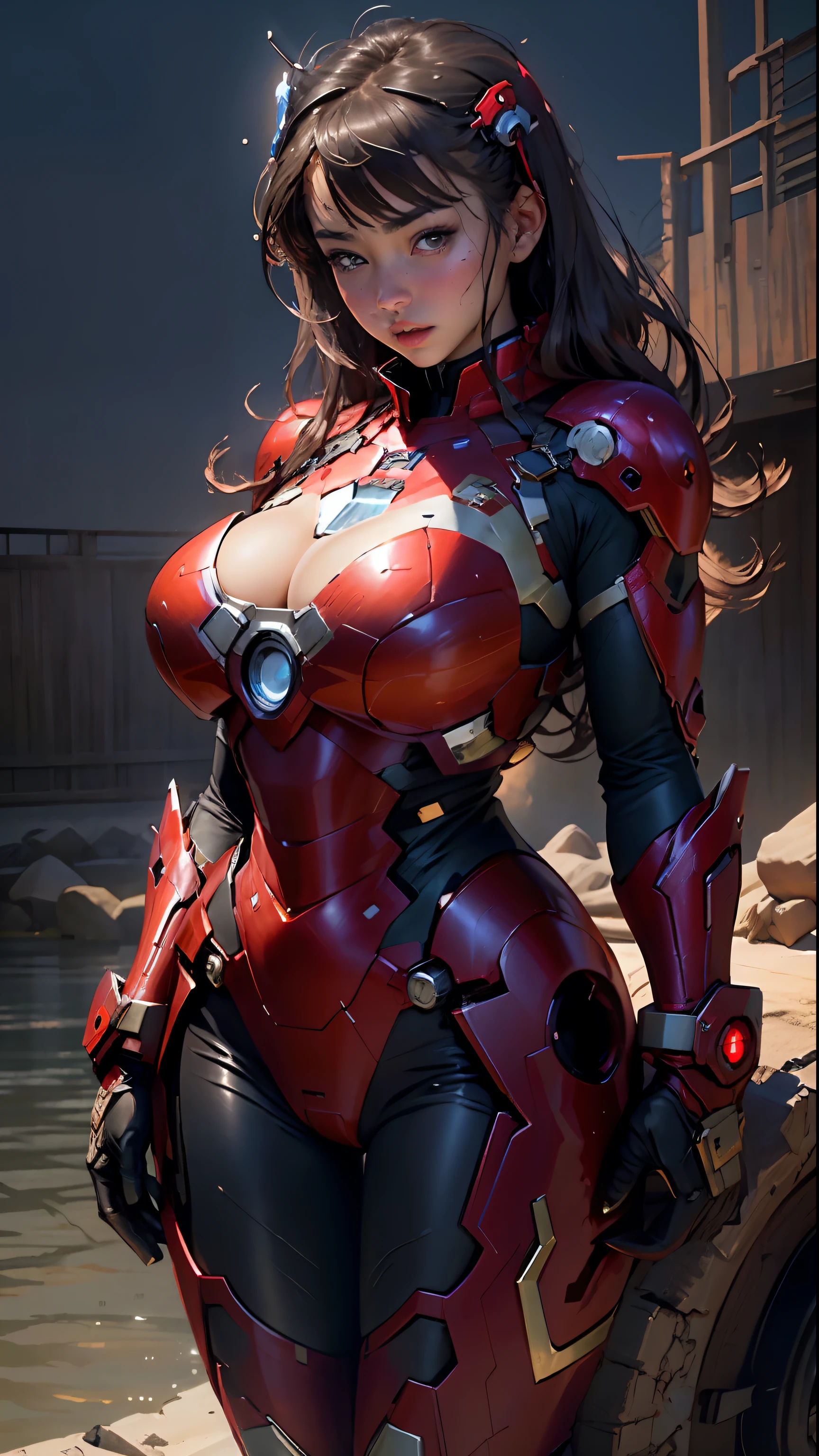 1girll,Huge breasts, 独奏, She's wet,Slave girls,Lewd expression, NOWAI, Skysky,the night, brunette color hair,Pornographic exposure,Iron Man Ultraman,sexy beauty,Huge breasts,A sagging breast,tightsuit,Expose cleavage,Protruding underparts,Camel toes