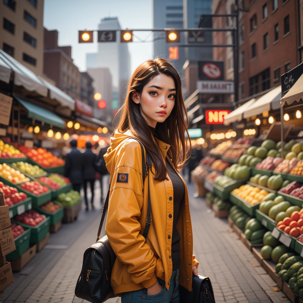 top model wondering around city market