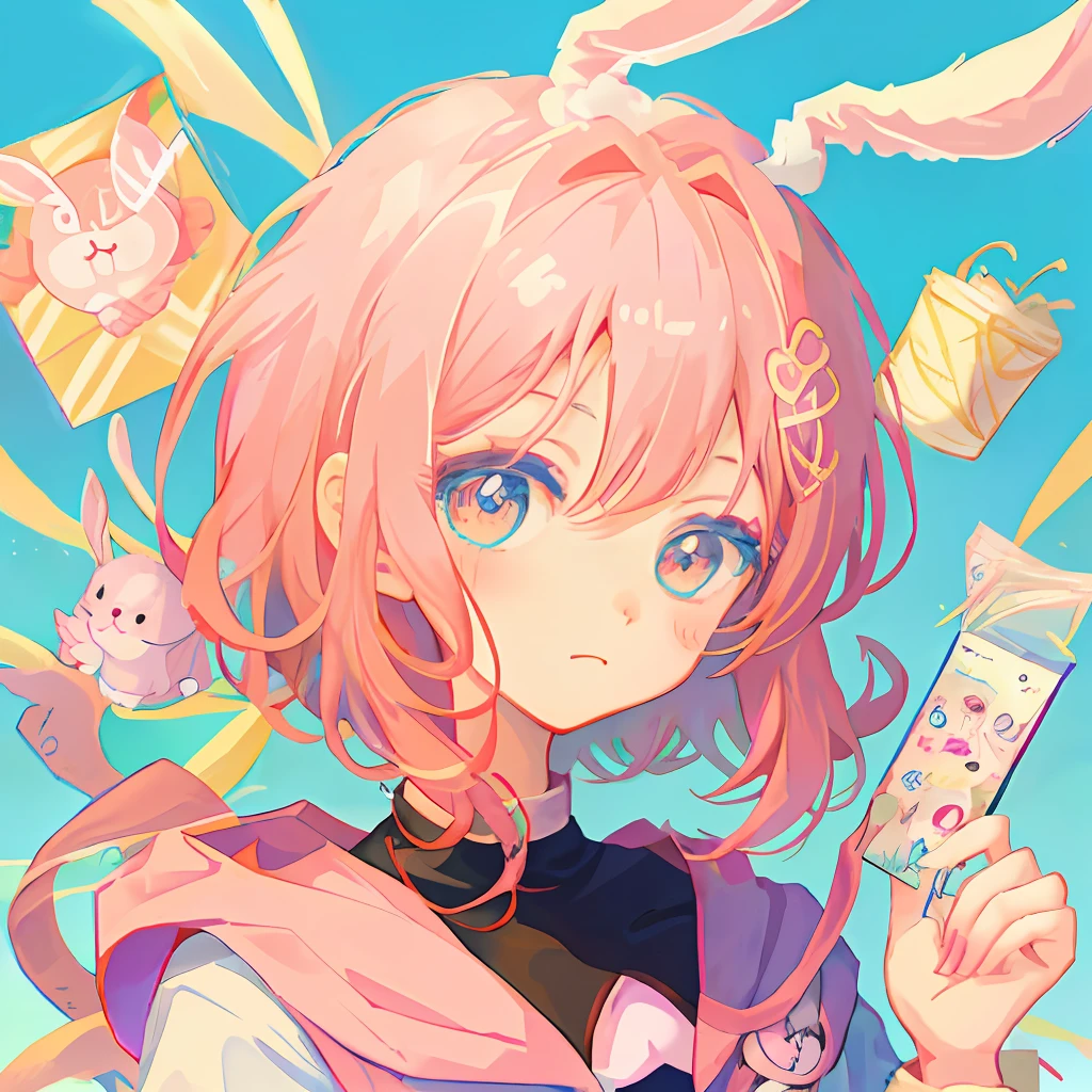 anime girl with a bunny in her hand, sayori, anime moe artstyle, shikamimi, ig studios anime style, cute anime face, in an anime style, chiaki nanami from danganronpa, anime style portrait, cute anime style, nyaruko-san, in anime style, cute kawaii girl, cute art style, cute anime girl